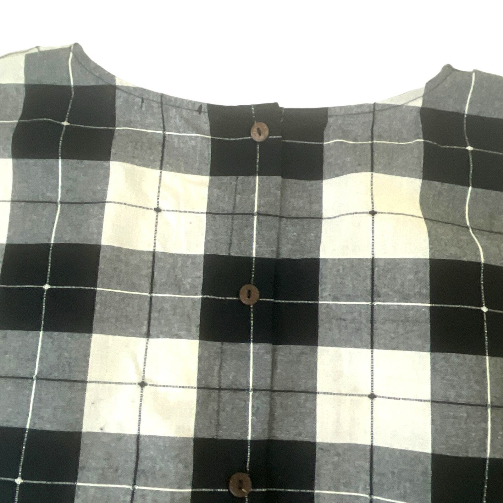 Roolee Linen Blend Blouse Women’s Size XXXL Buffalo Plaid Black White Buttons