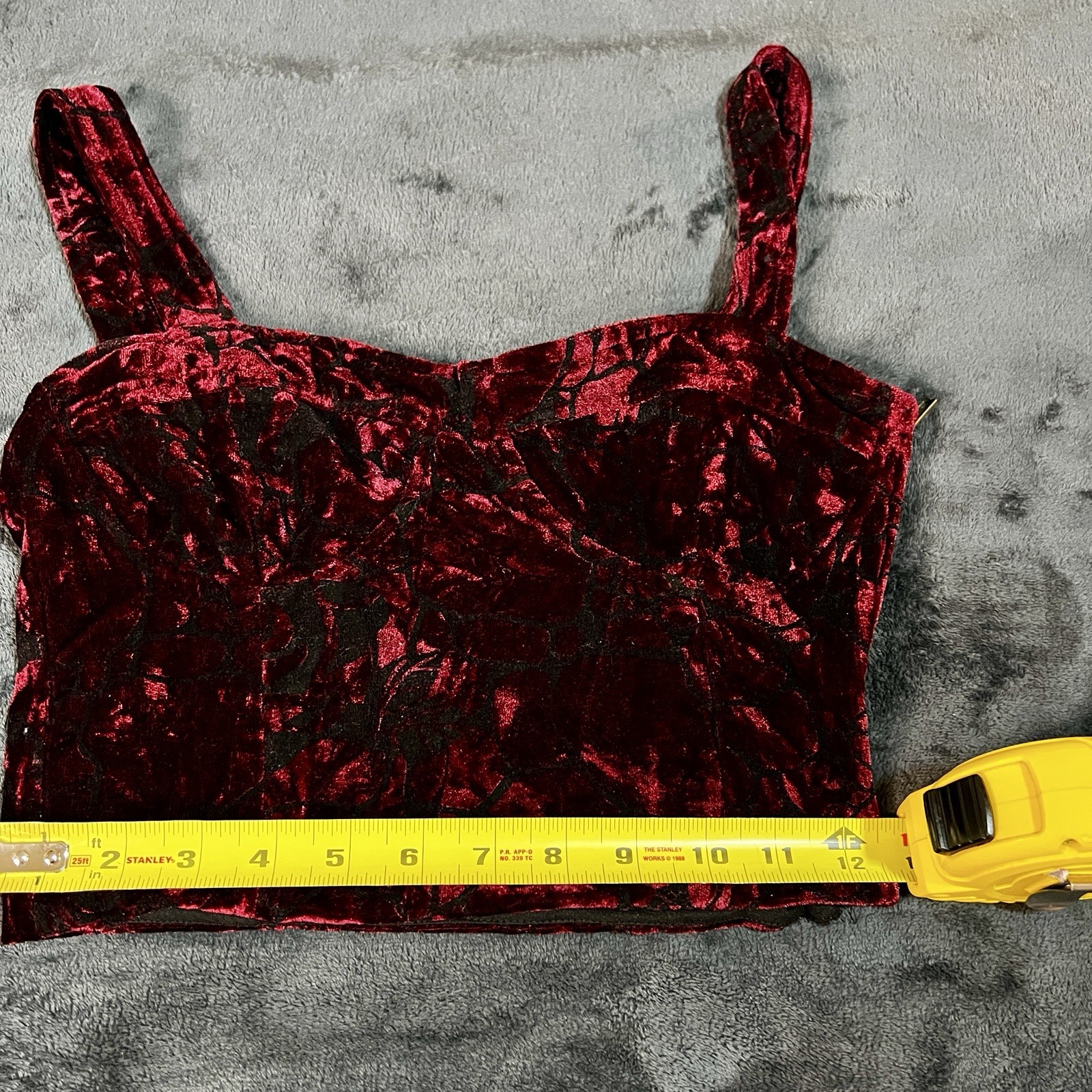 Lucca Couture Wms Burgundy Black Velvet Gothic Festival Rave Bustier Crop Top XS