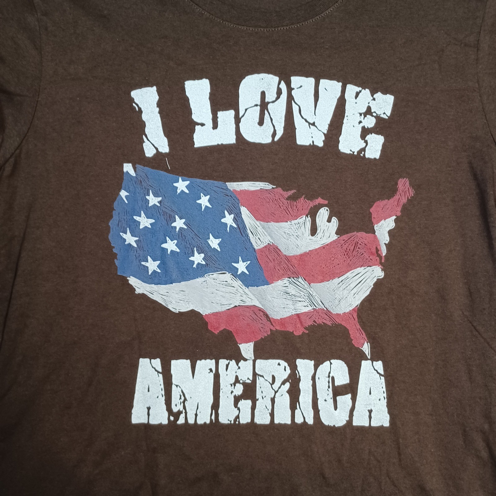 Port & Company I Love America USA Flag Graphic T-Shirt Brown Womens Large L