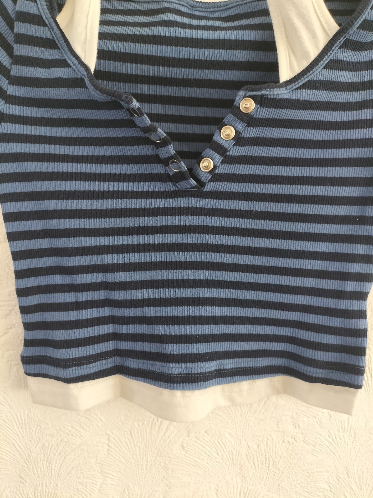 Cider Blue Cropped Top T-shirt Polo Halter Layer Striped Button Short Size S