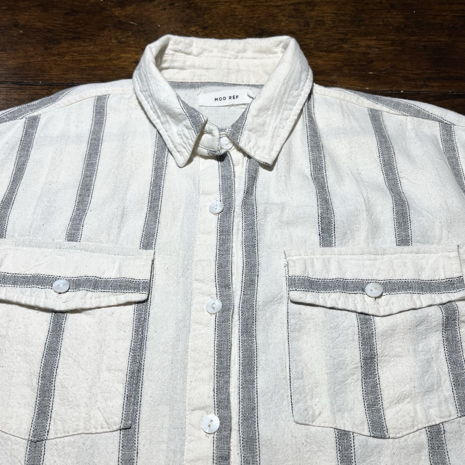 MOD REF Striped Button Down Shirt Womens S Oversized 100% Cotton White Gray