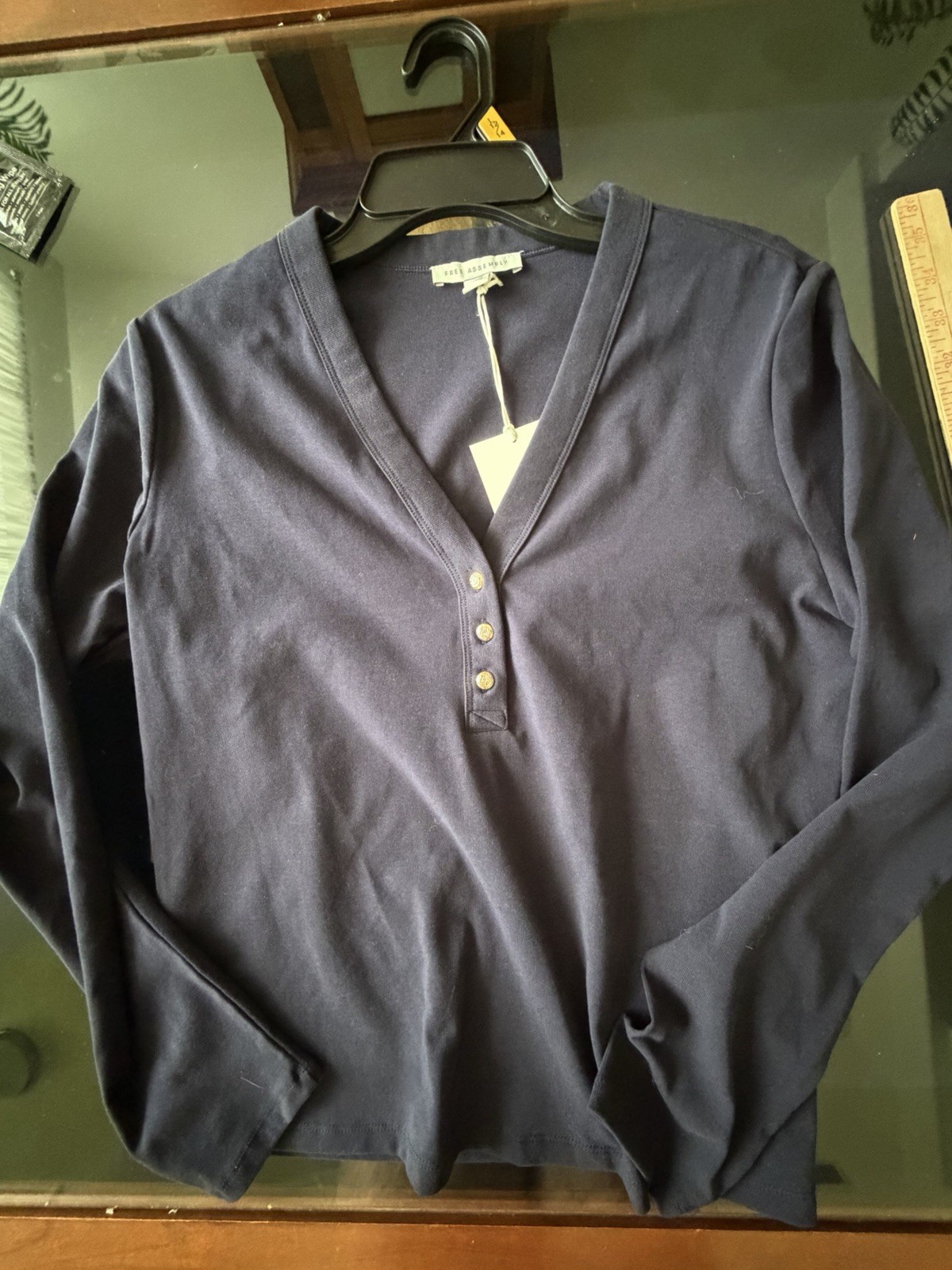 NWT Free Assembly Top Classic Designer Americana Navy Gold Buttons L 12-14