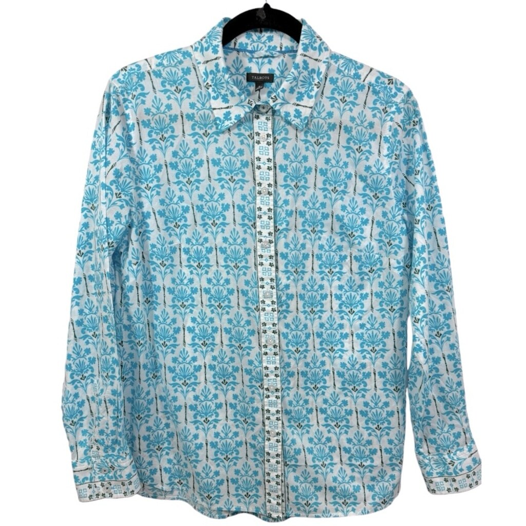 Talbots Modern Classic Button Down Shirt Damask Bouquet Size Medium Feminine