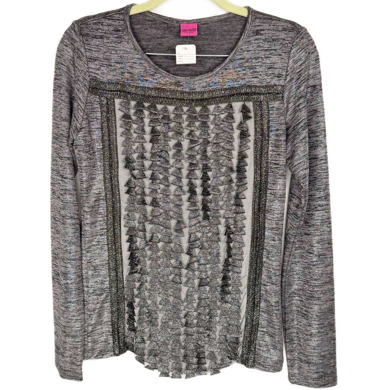 New Save The Queen Made in Italy Gray Metallic Fringe Tassels Unique Top Small