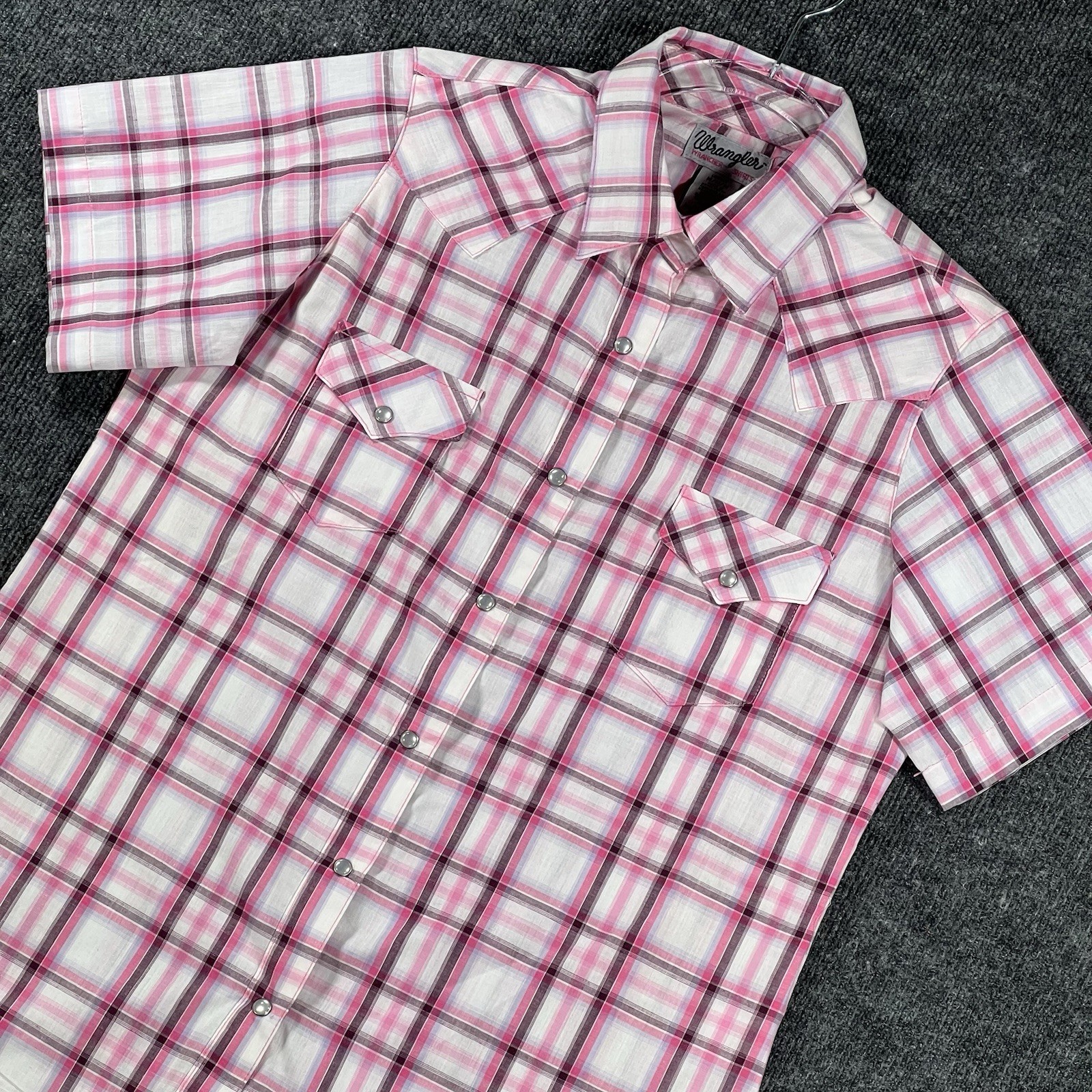 Wrangler Wrancher Women’s Western Pearl Snap Shirt Size M Pink White Plaid