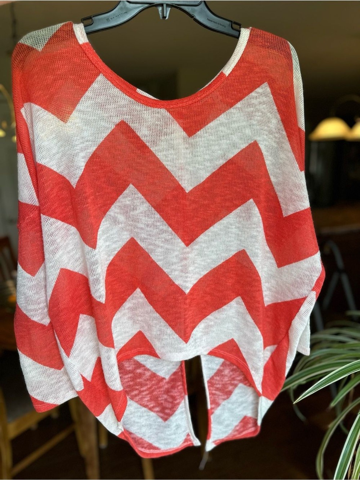 Moa Moa Coral & White Chevron Knit Top