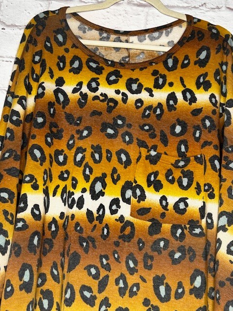 3X New Faded Leopard Black Brown Yellow Ivory Sage Stretchy Knit Tee Shirt Top