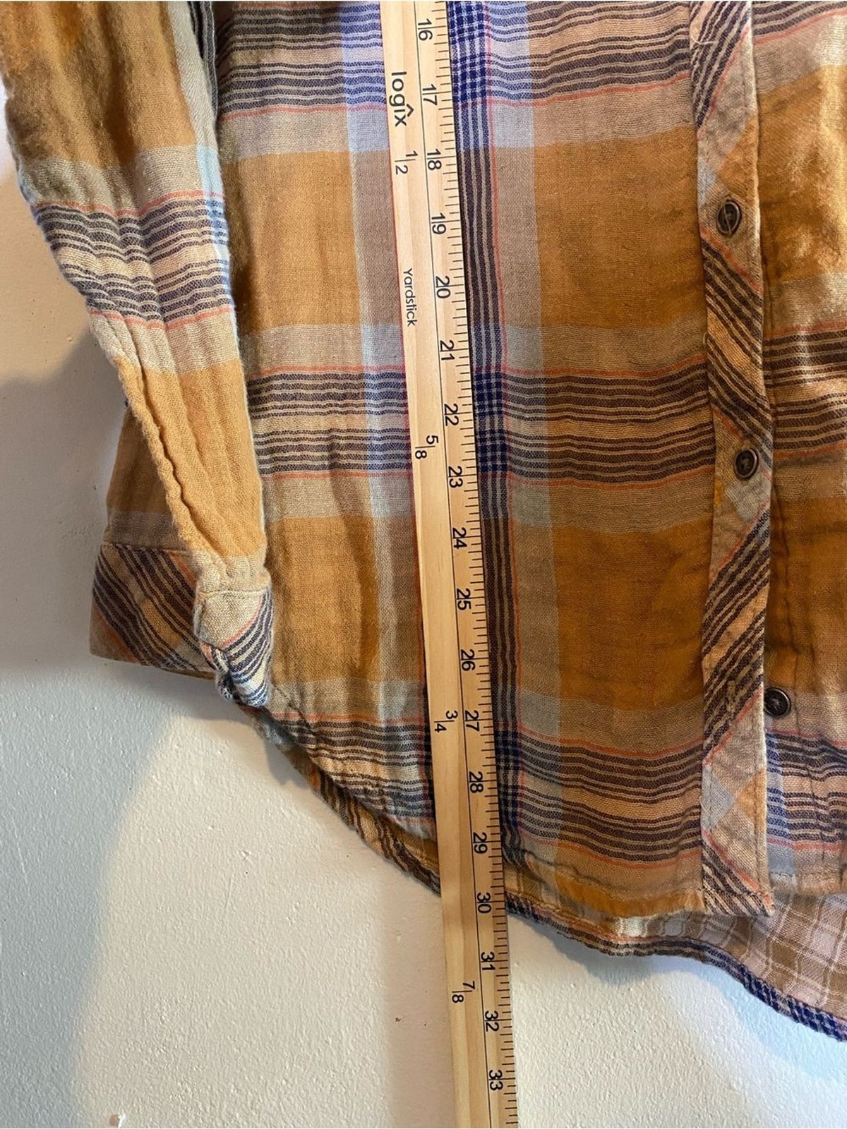 Cloth & Stone Womens Mustard‎ Yellow Plaid Cotton Gauze Button Down Shirt L