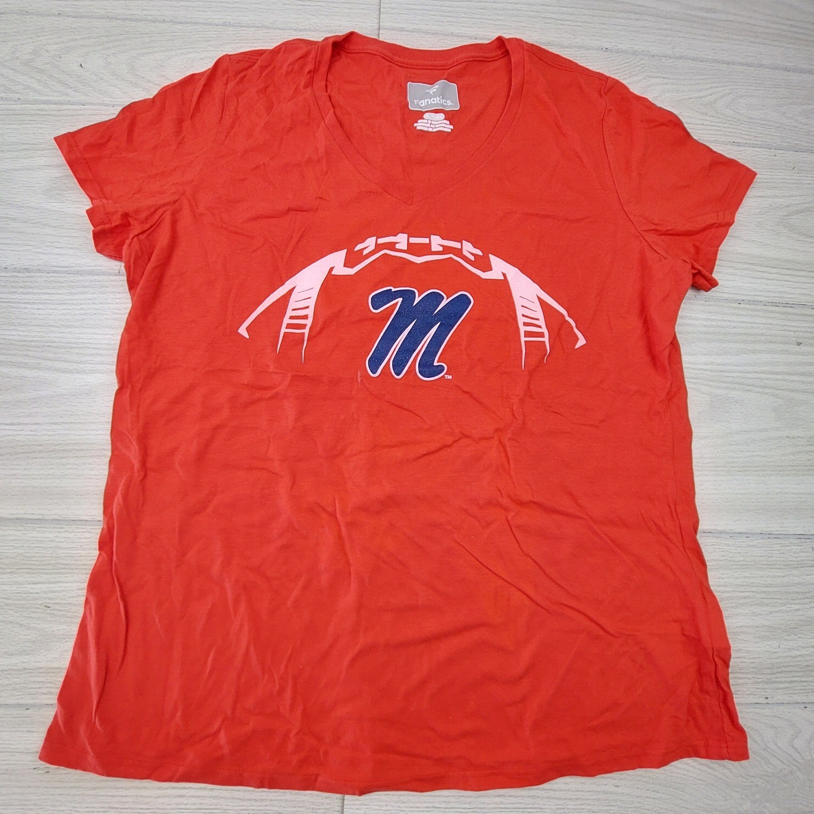 Ole Miss T Shirt Womens XL Red V Neck Football Athletic Sports College Fanatics