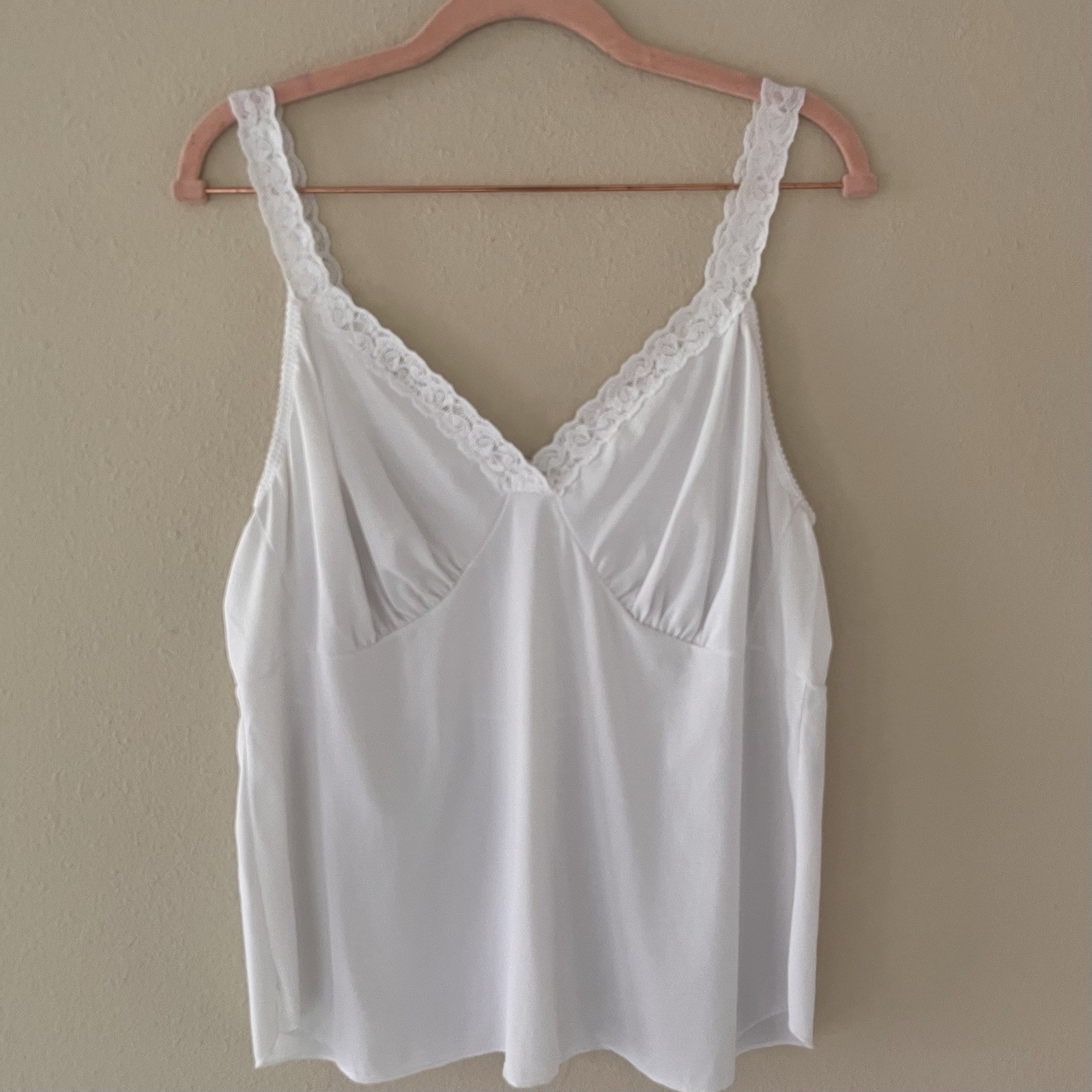 Shadow Line Vintage Babydoll Slip Top Large White Lace Trim Soft Girl Coquette