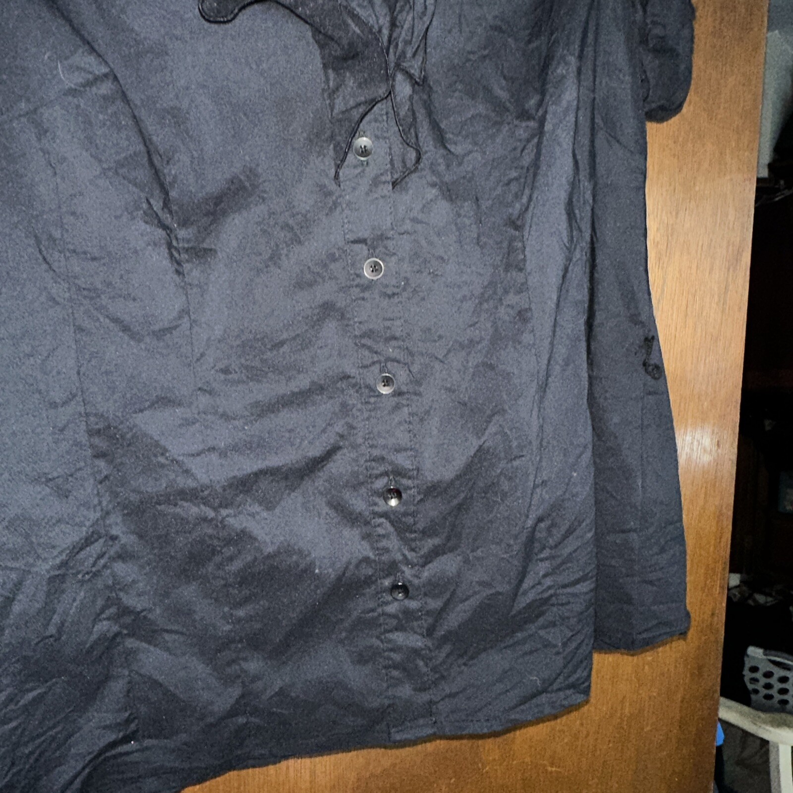 Elle Blouse Womens Large Black Short Sleeve Waist Top No Belt