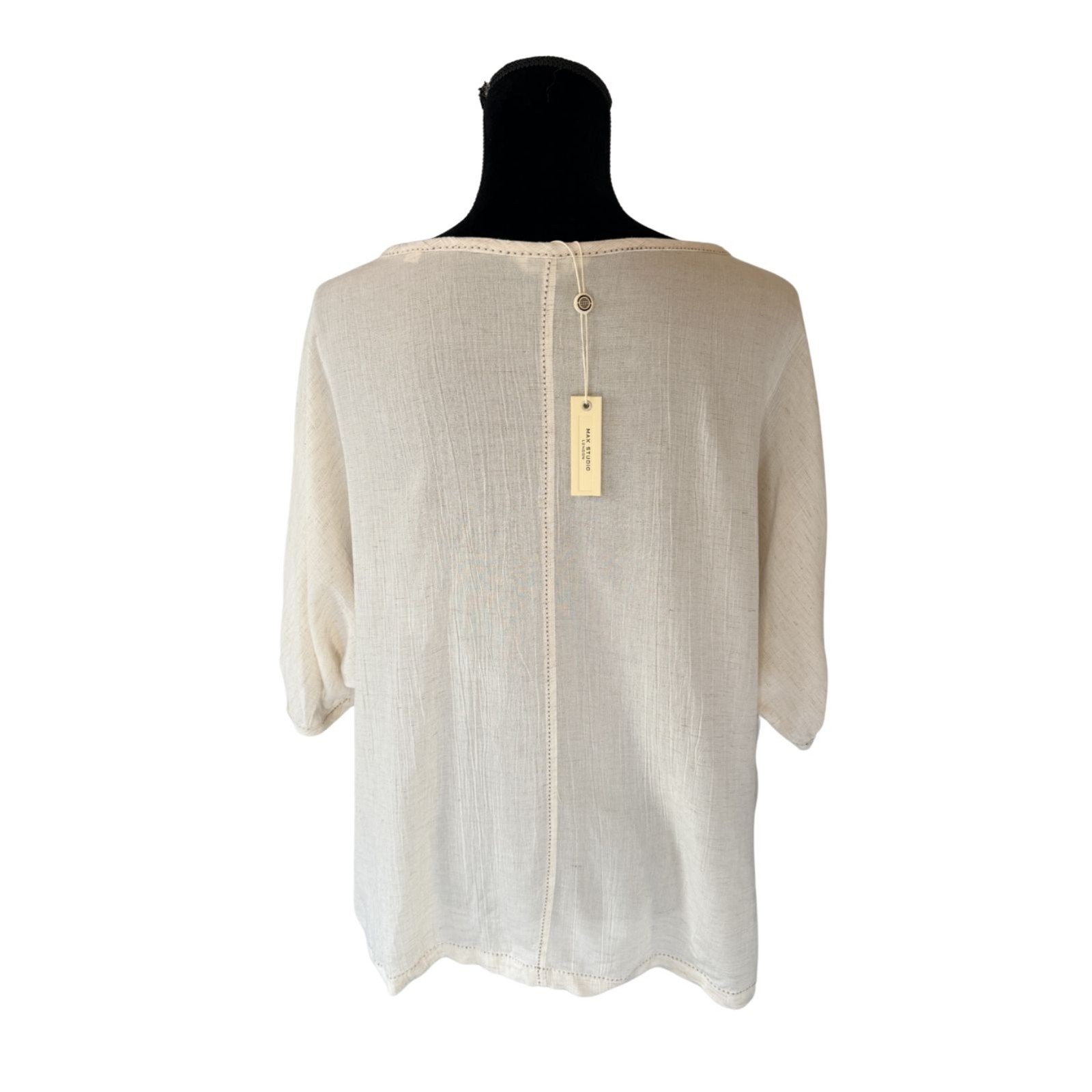NWT $98 Max Studio London Women’s L Boho Linen Blend Keyhole Tunic Top