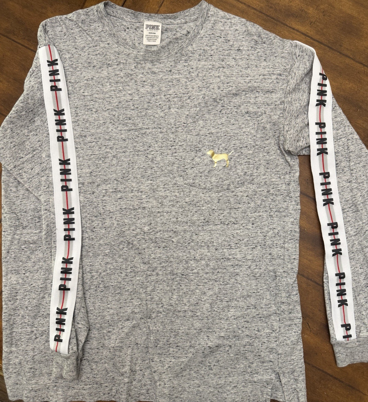 PINK Victoria’s Secret Gray Heathered Crew Neck Long Sleeve Pocket Logo Tee M