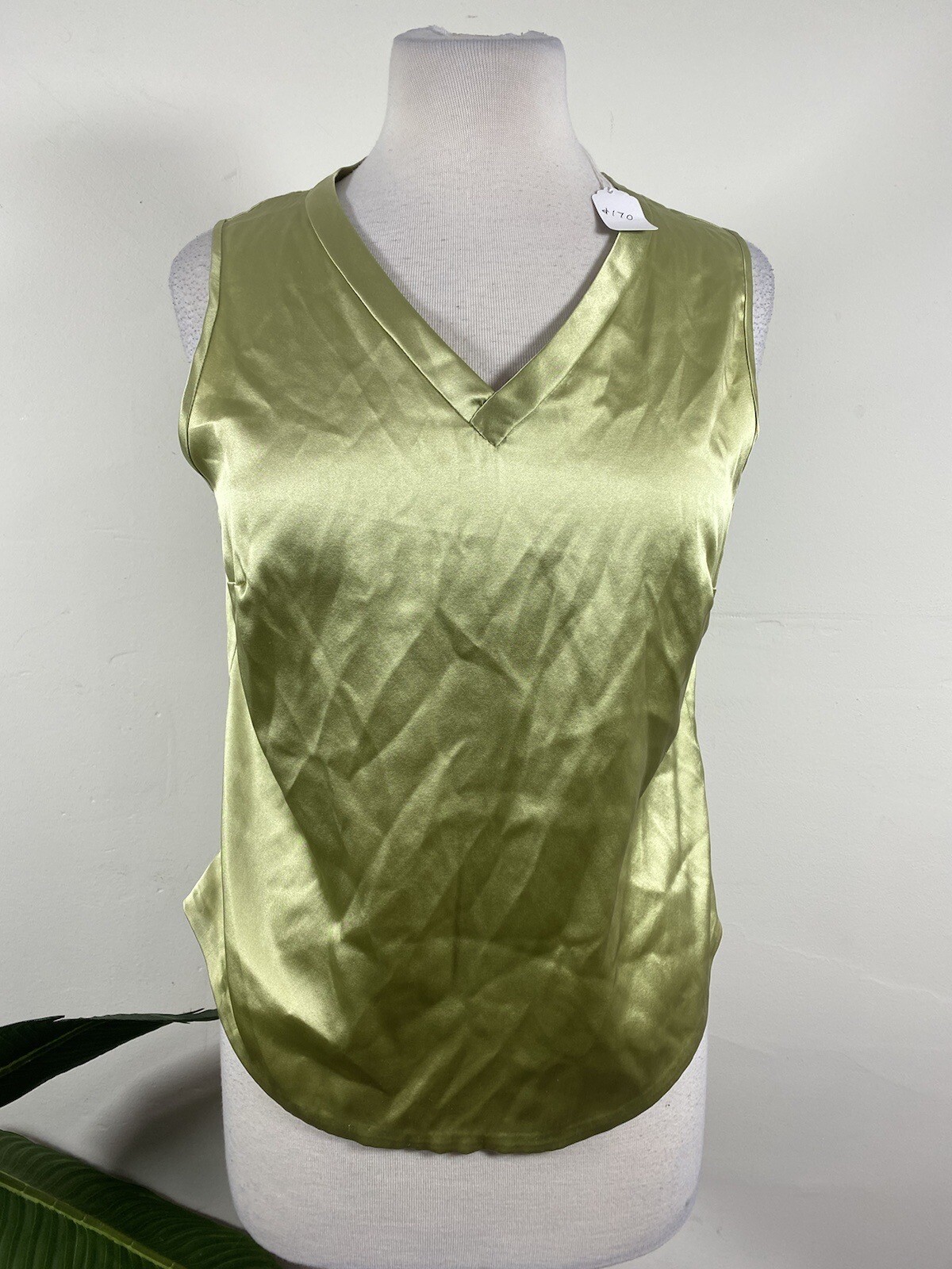 GURJOT New York Silk Sleveless Olive Green Top Size 6