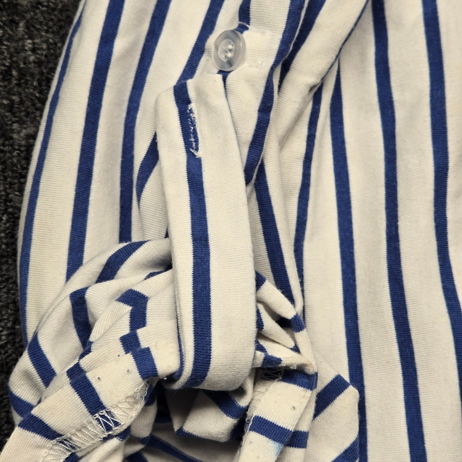 Moyabo Tunic Shirt Womens Large White Blue Stripe Half Zip 3 4 Roll Tab Sleeve