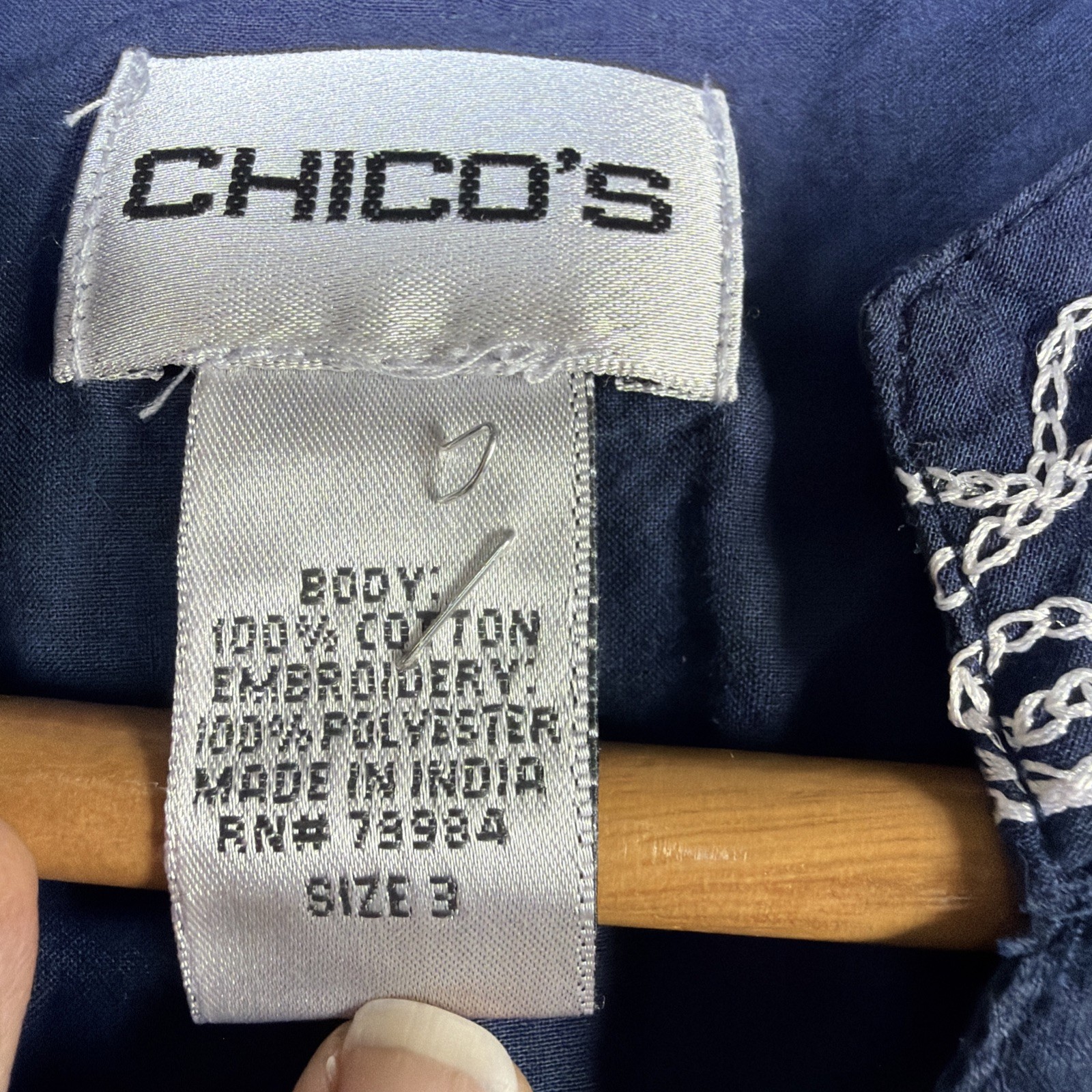 Chico’s women’s xl embroidered navy bohemian beach vacation tunic shirt ocean
