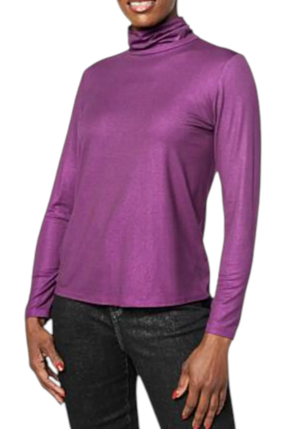 G by Giuliana Women’s Ecoluxe Foiled Knit Turtleneck Top Dark Plum