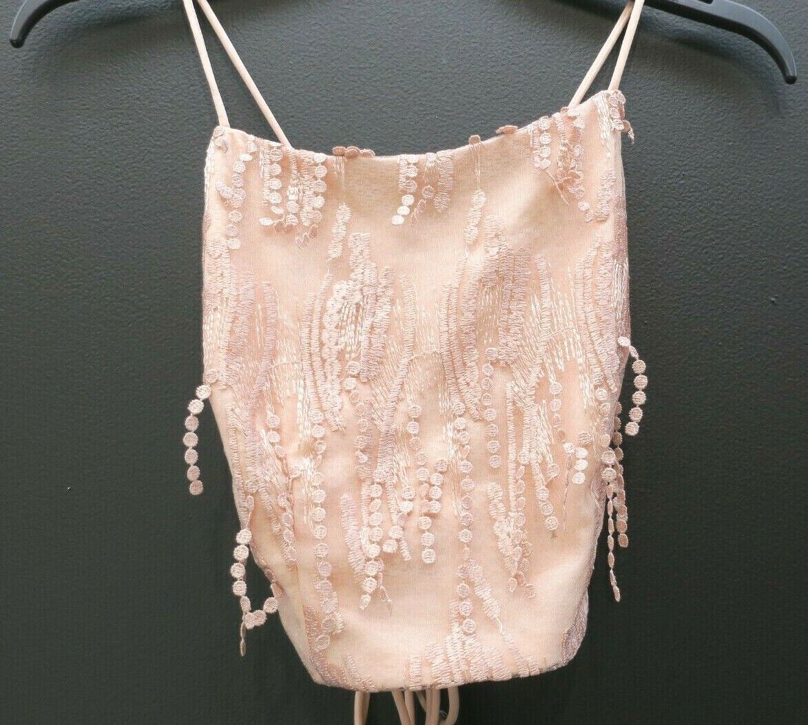 Lulus Womens Peach Lace Spaghetti Strap Square Neck Criss Cross Back Crop Top M