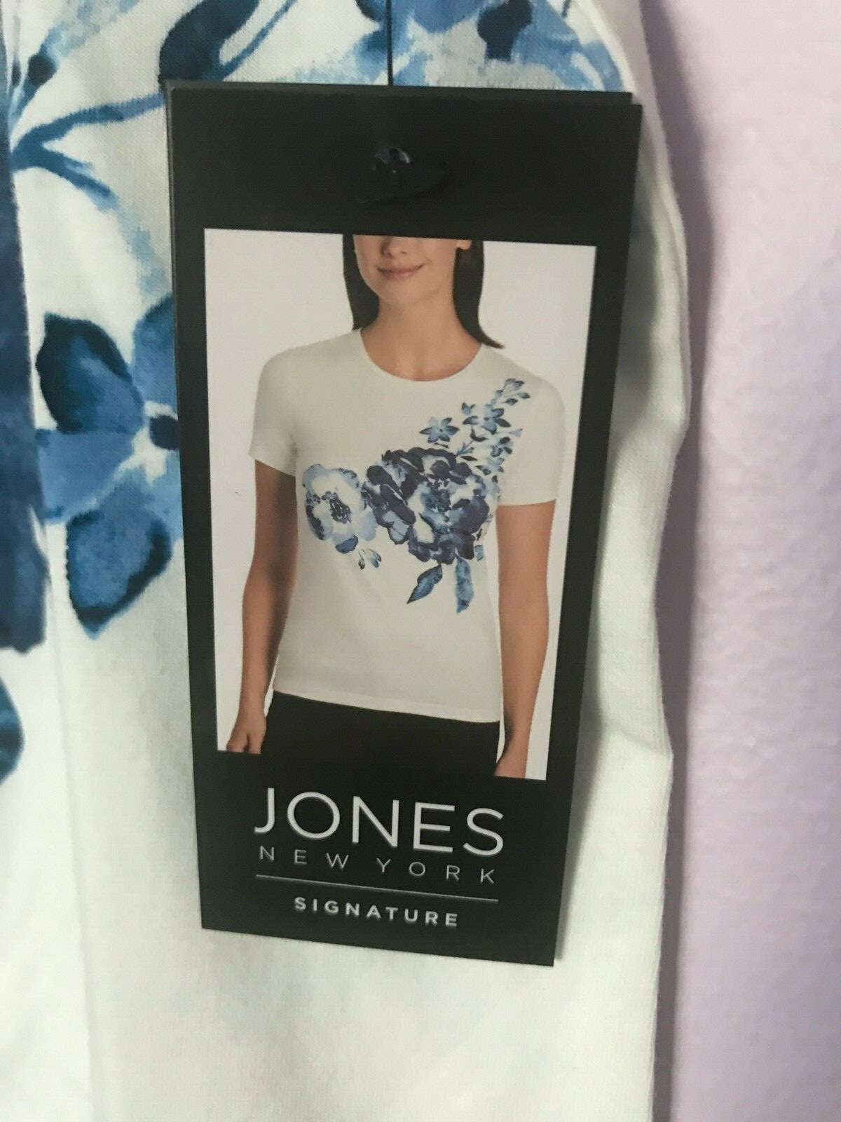 Jones Newyork Cotton Tee Short Sleeve Floral White Blue S,M,L,XL,XXL NWT