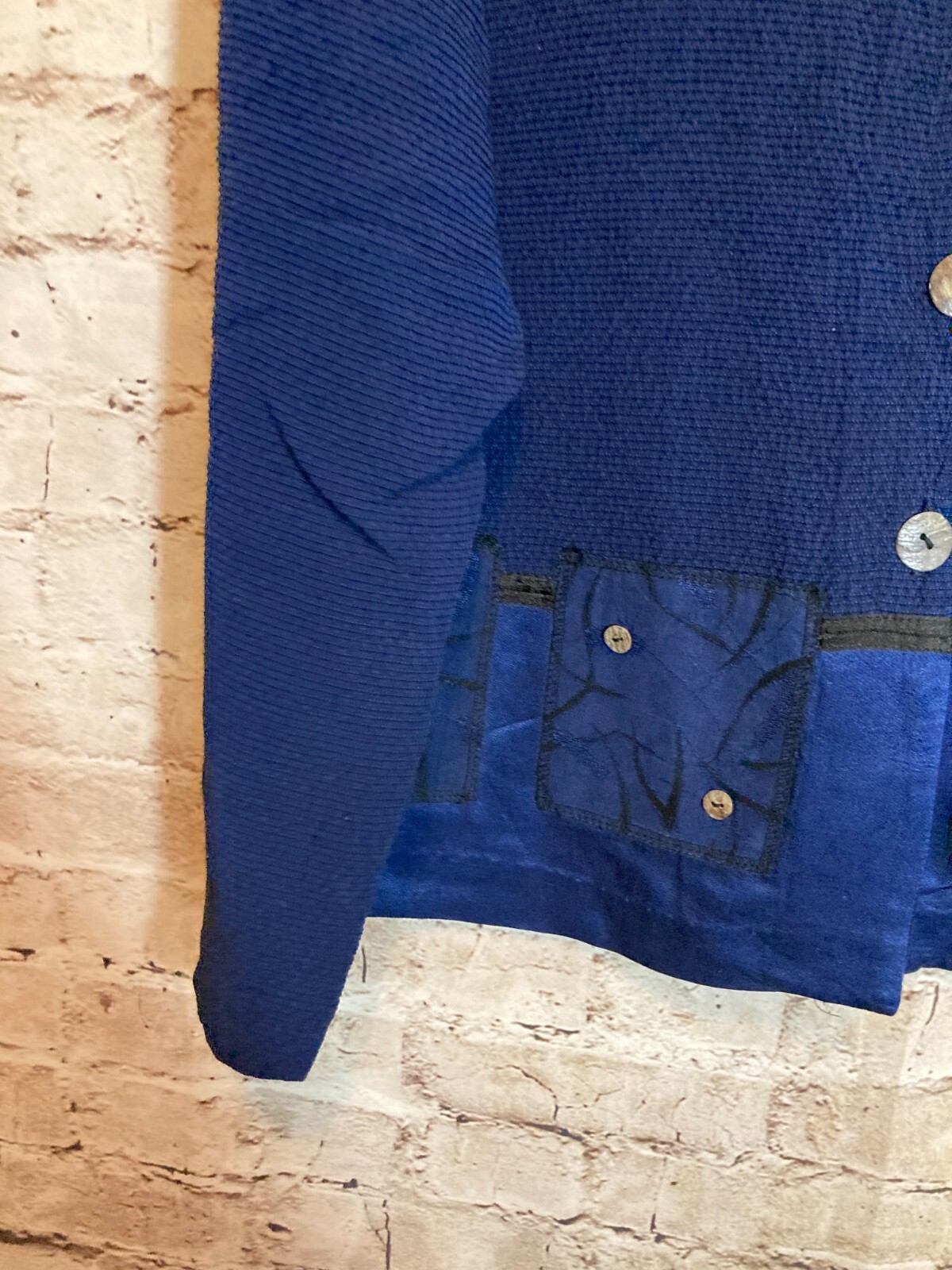 Earth Song Shacket Top Womens 14 Navy Blue Lagenlook Artsy Button Art To Wear