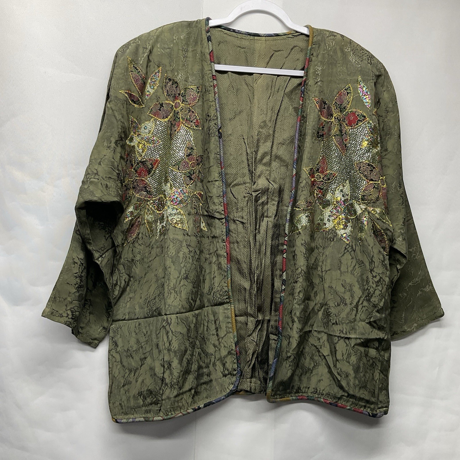 VTG Unbranded Women’s Rayon Kimono Cardigan Size Large Made In Korea Embroidered