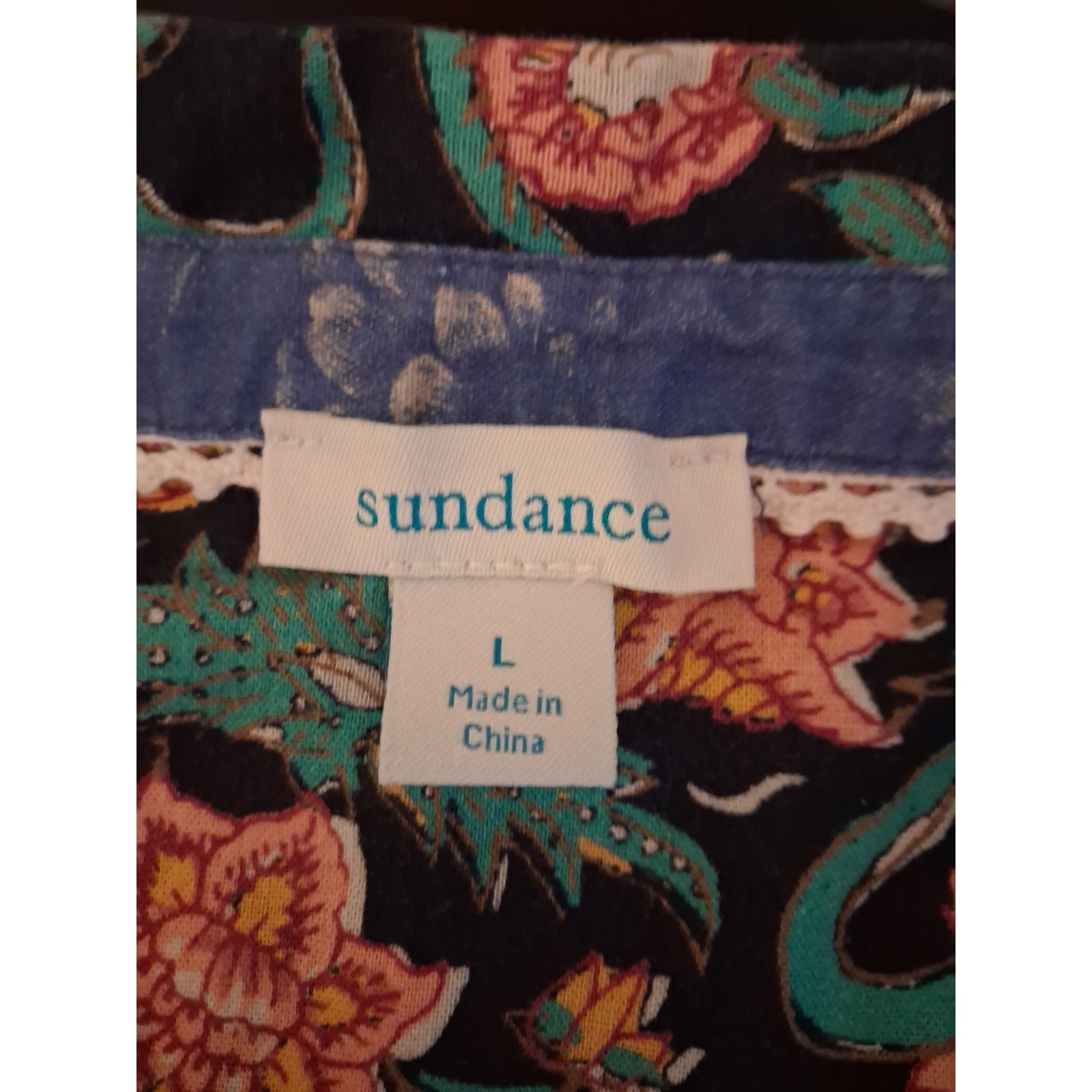 Sundance Womens Floral Button Down Shirt Navy Pink Orange Botanical Print Large