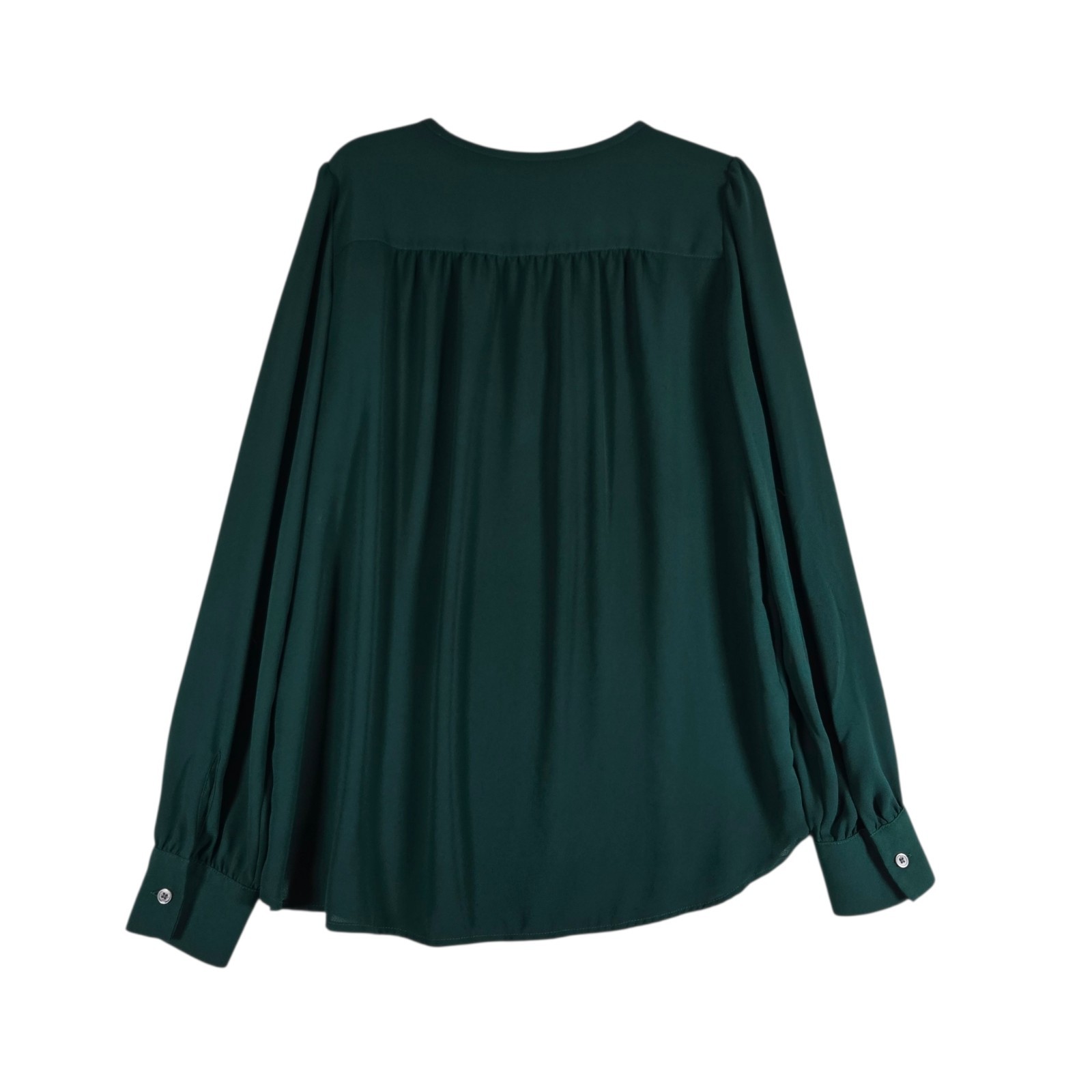 LOFT Blouse Womens XS Solid Dark Green Long Sleeve Keyhole Neckline