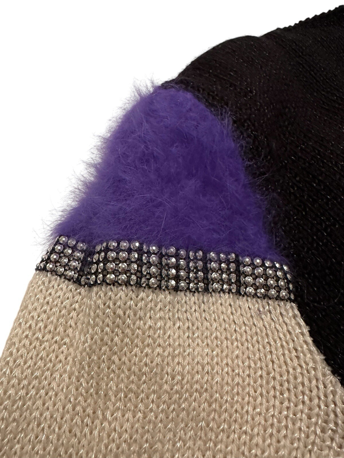 SPIRIT Wool Acrylic & Angora Sparkling Holiday Party Sweater Medium Purple Black