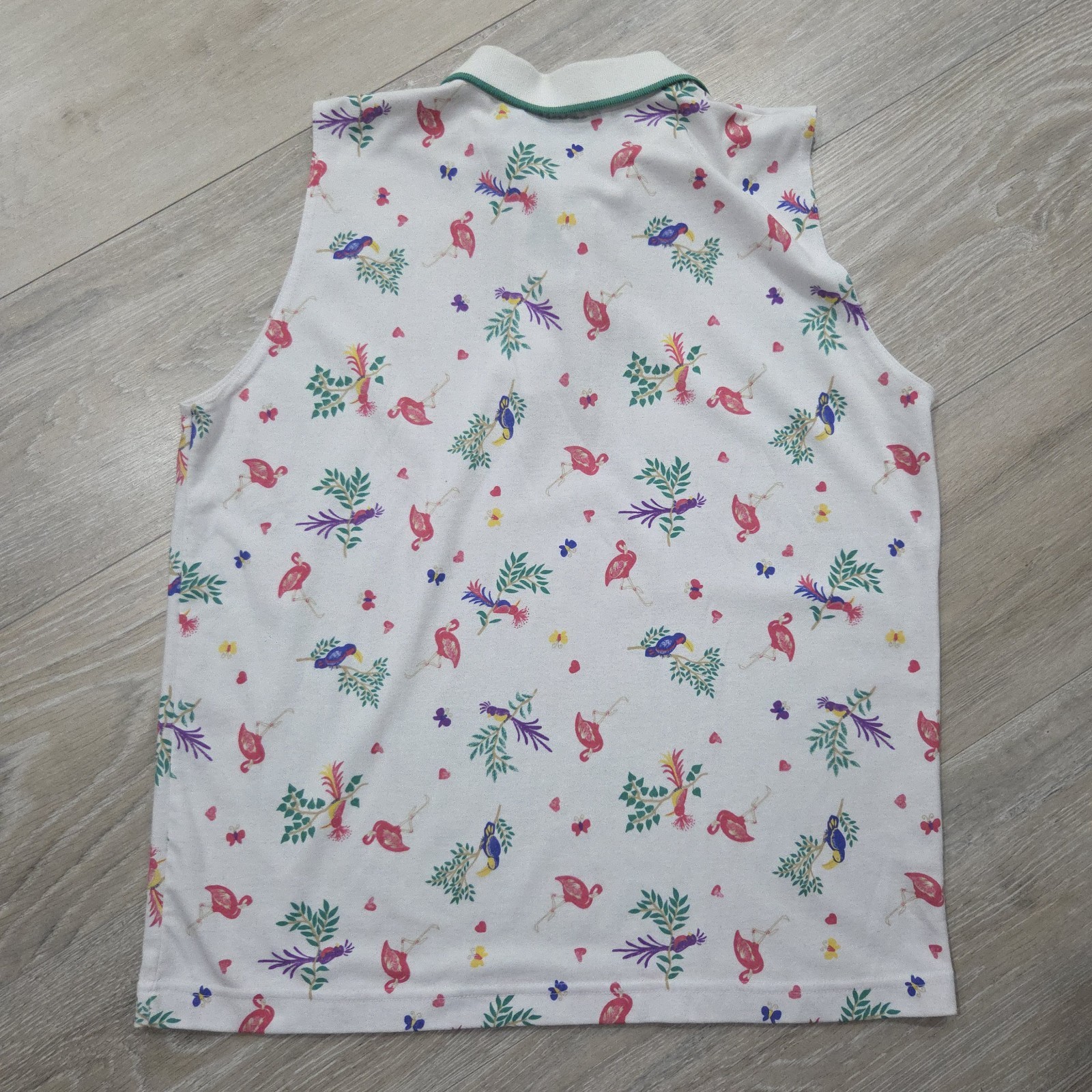 Sleeveless Bird Pattern Top Paradise Bay Misses XL Collar Toucan Flamingo Hearts