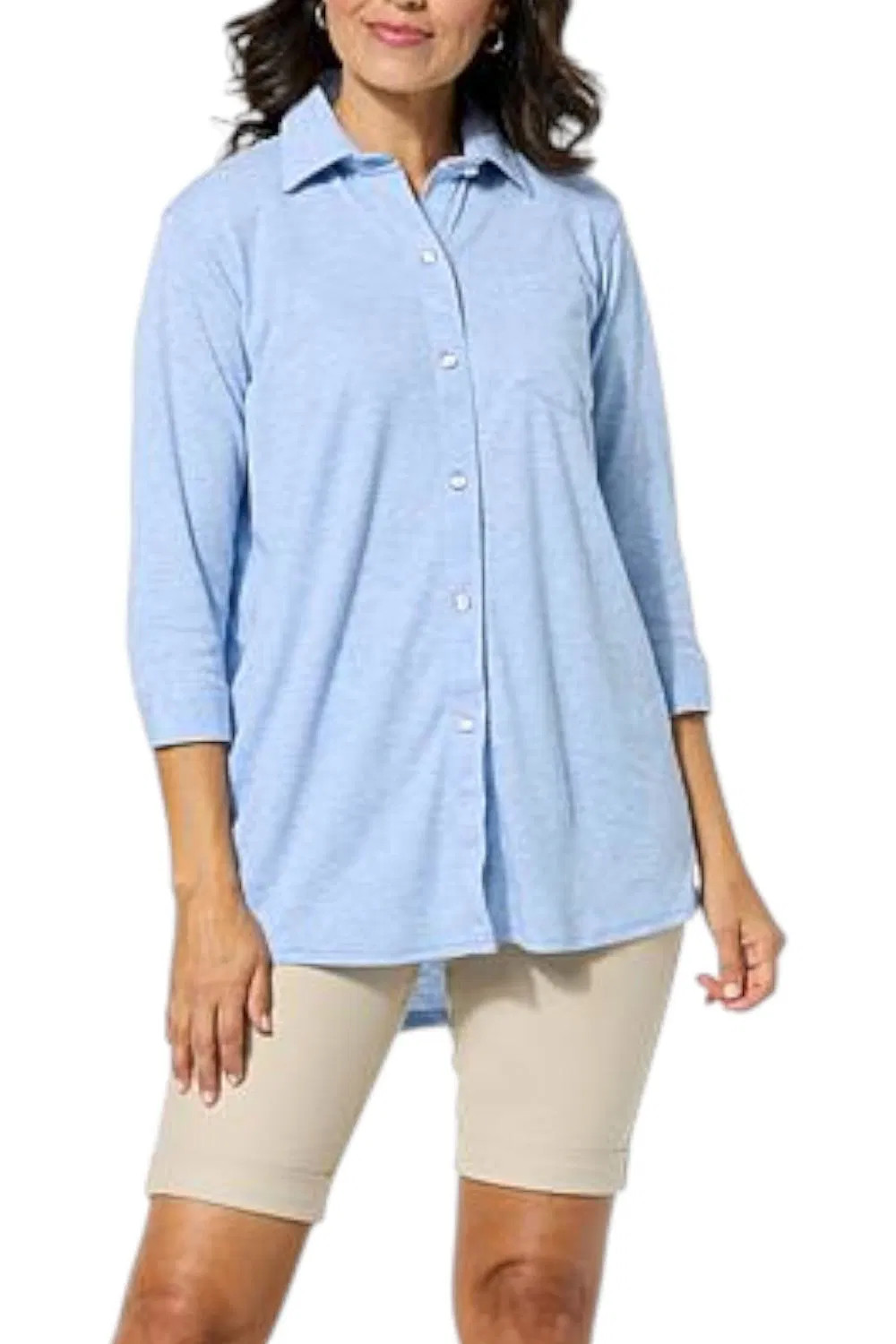 HUE Women’s Spring Button-Down Nap Shirt Heather Chambray
