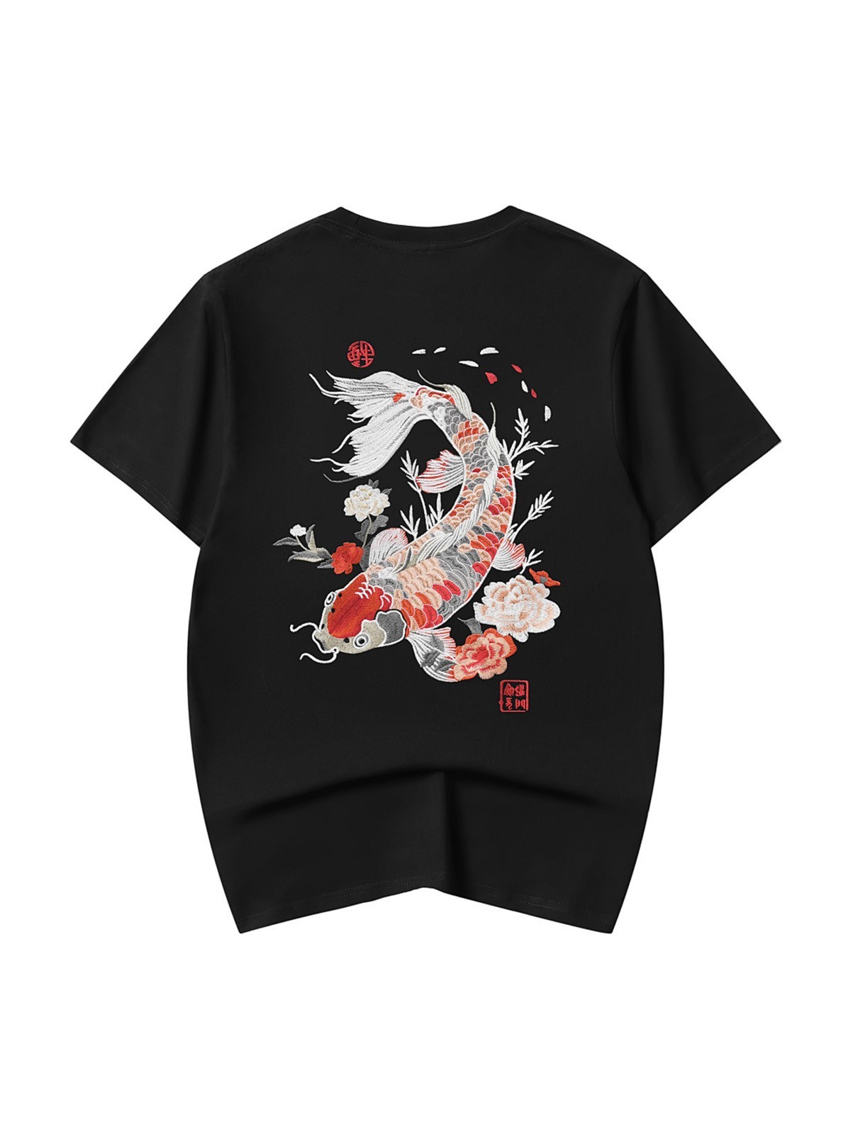 Niepce Men’s Koi Fish Embroidery Tee Japanese Streetwear T-Shirt