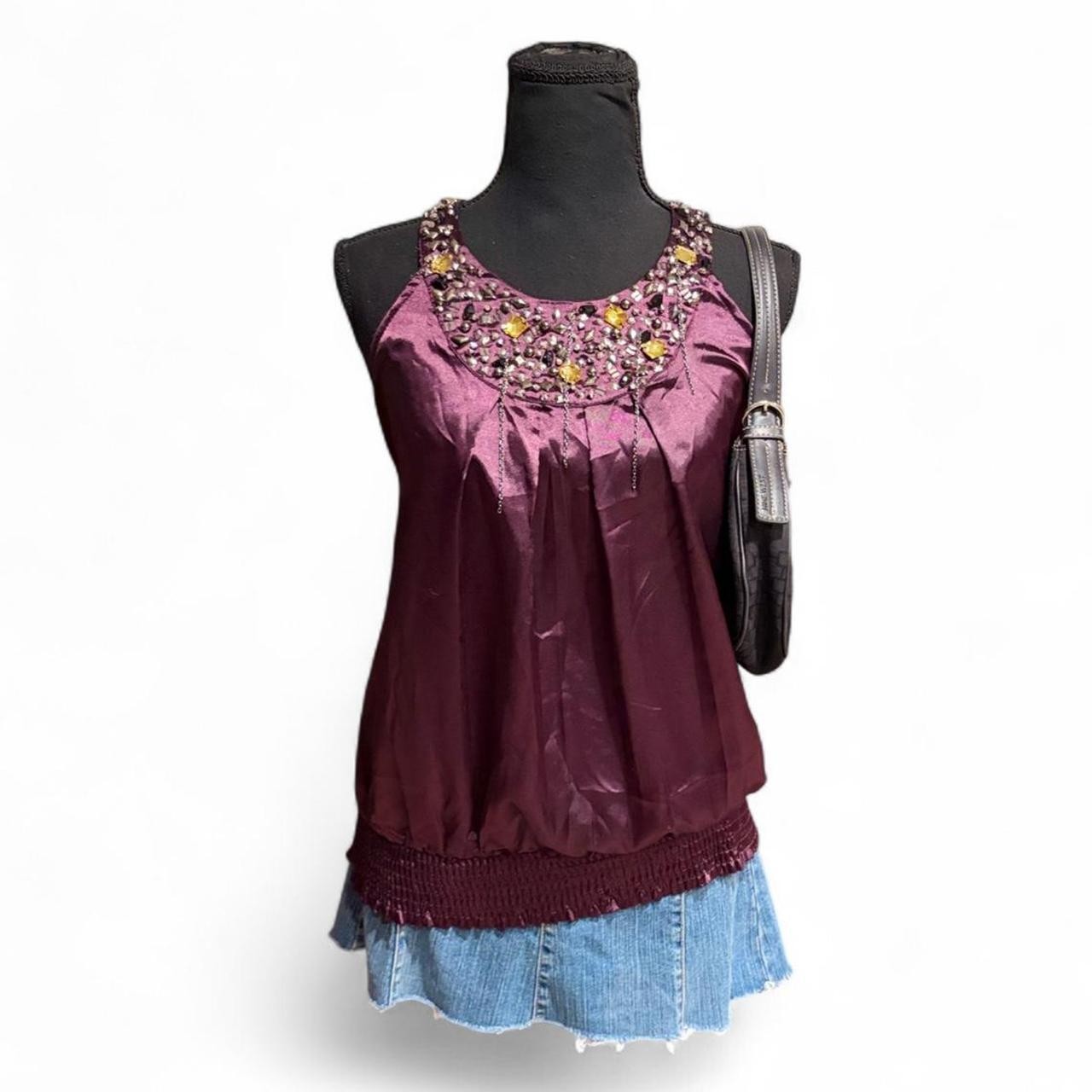Vintage Charlotte Russe Purple Jeweled Satin Ruched Top Y2K Vintage Size S