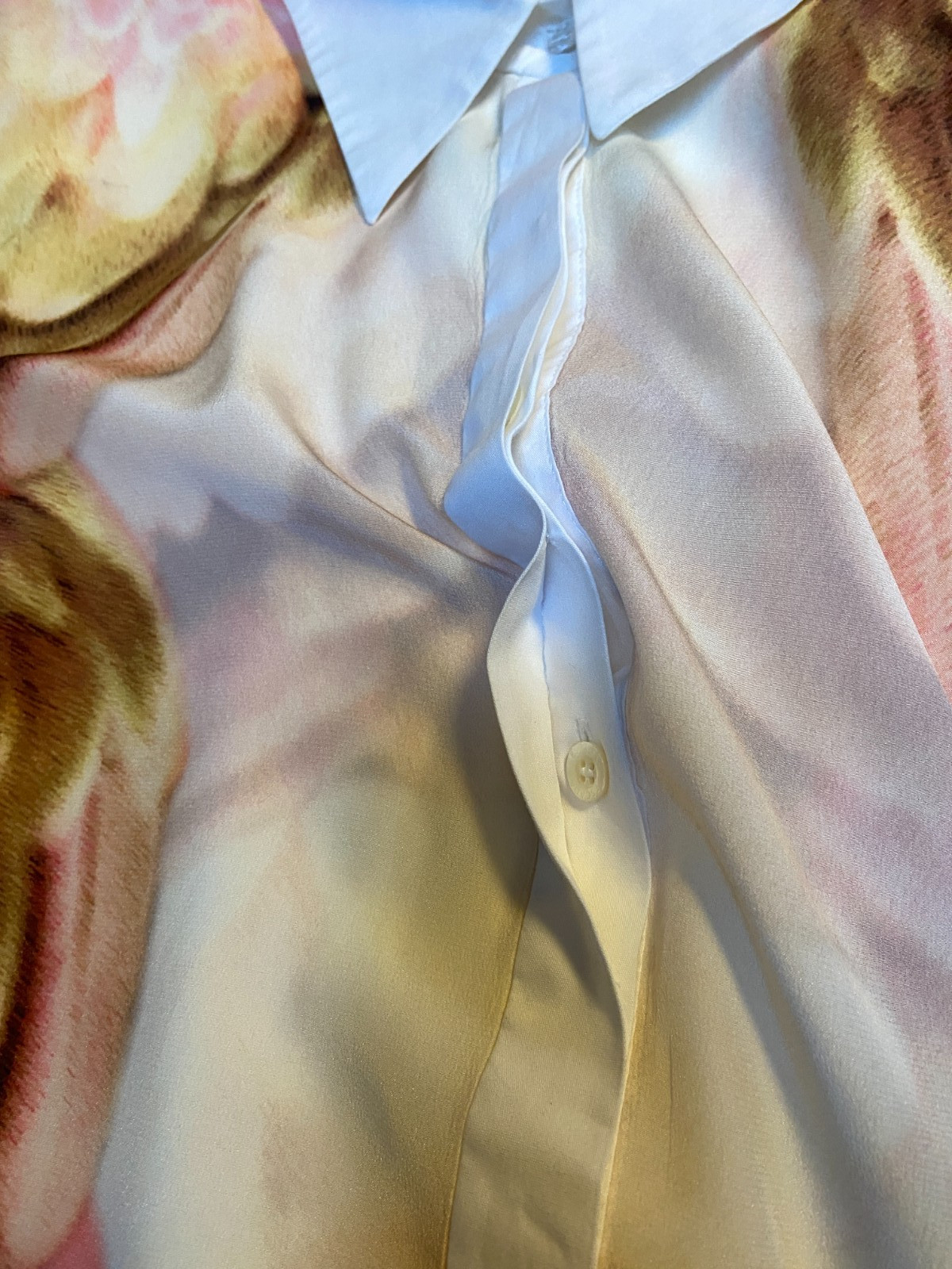ESCADA COTTON SILK BLOUSE IN WHITE FLORAL PRINT AT FRONT IN WATERCOLOR 44 14
