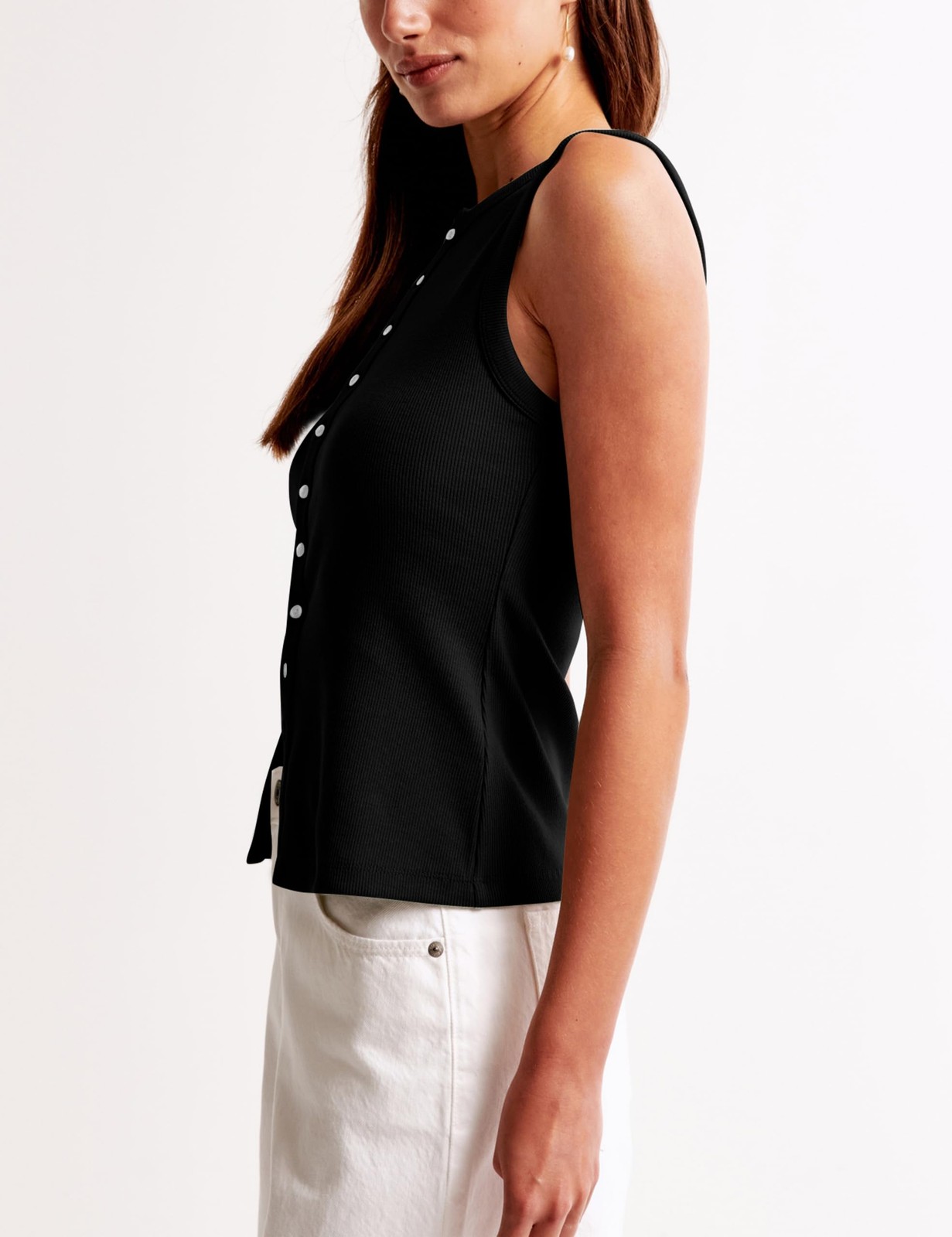 Cioatin Women Ribbed Button Down Tank Tops Sleeveless Crew Neck Slim Fit Open
