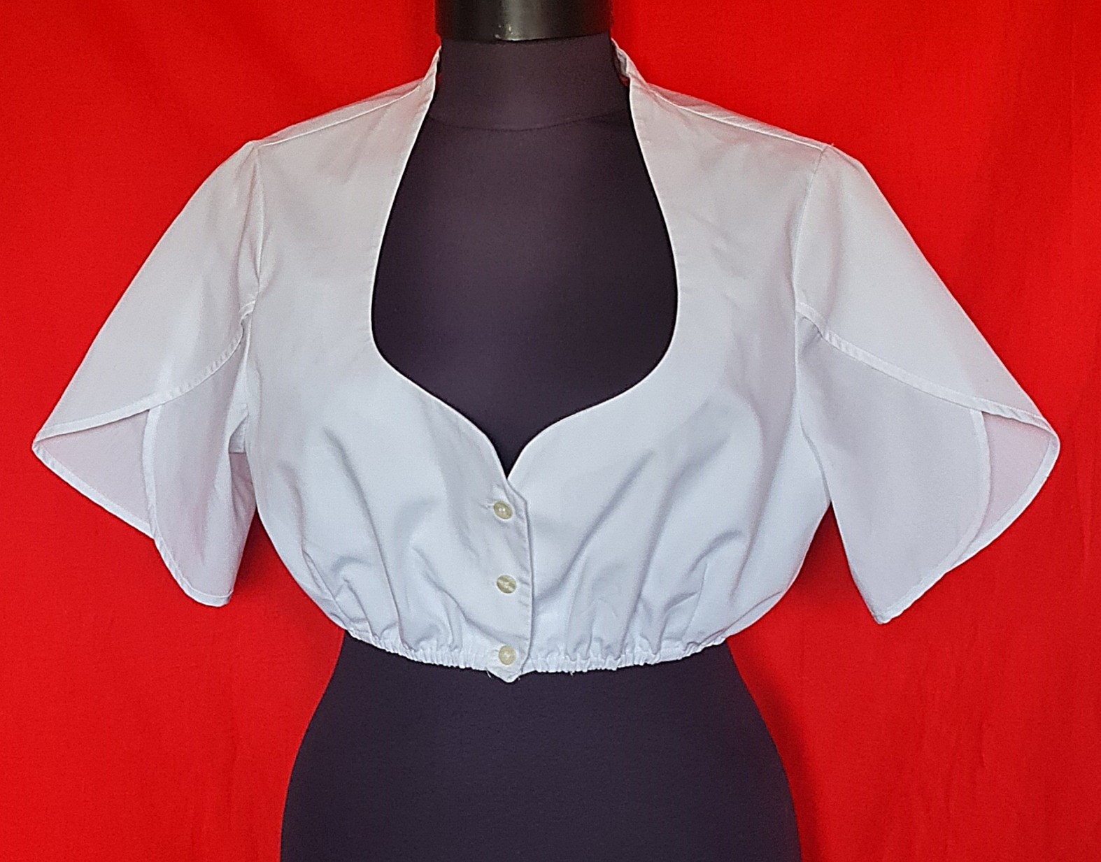 BLOUSE VINTAGE TRACHTEN OKTOBERFEST DIRNDL COTTON WOMENS CROP TOP US 10 EU 38