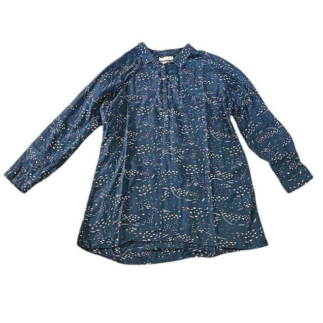 Seasalt Cornwall Shirt Womens 14 Blue Cotton Dash Print Tunic Top 100% Cotton