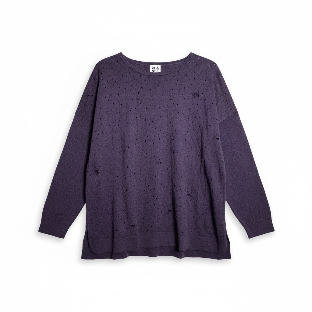 Planet By Lauren G Swiss Cheese Laser Cut knit top Purple One size fits all
