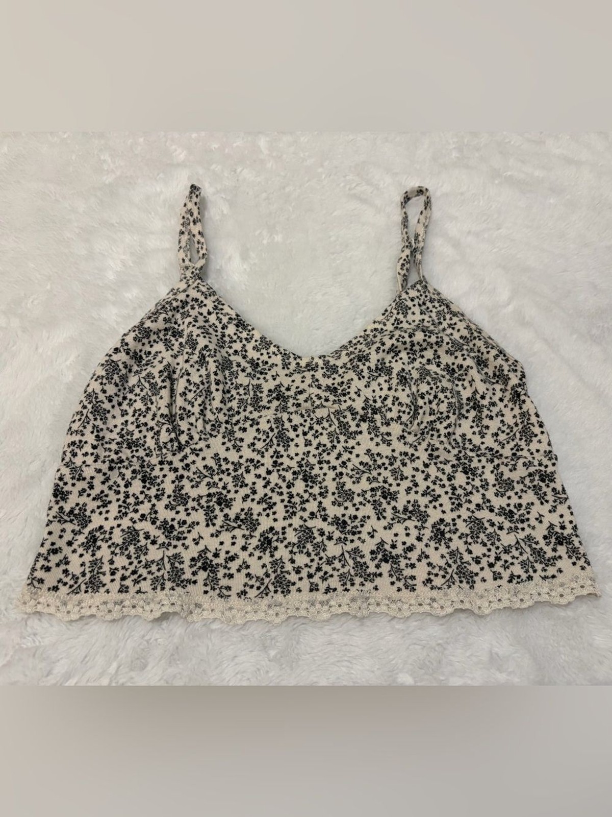American Eagle Floral Lace Trim Crop Cami Size Small