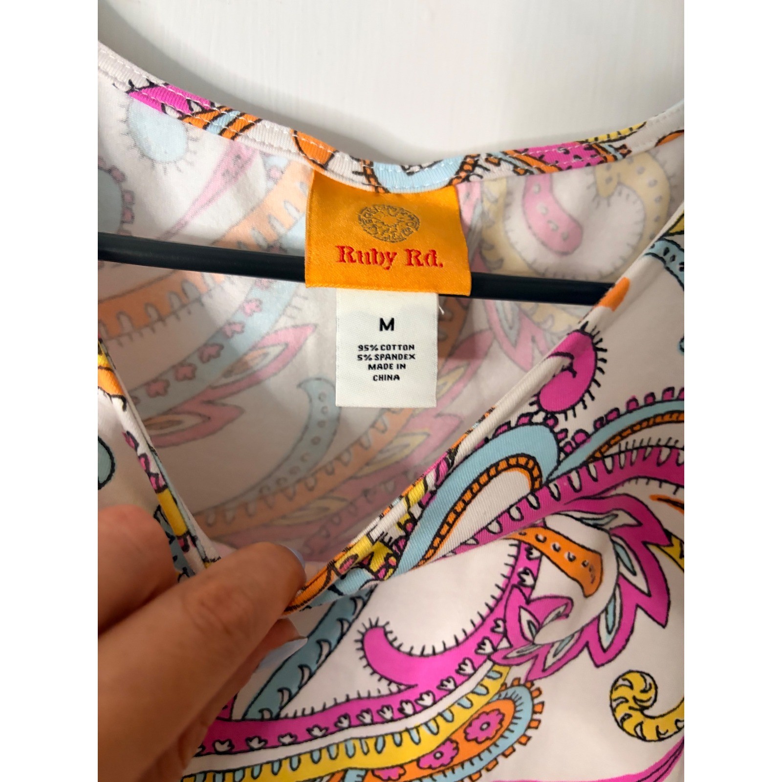 Ruby Rd Paisley Cold Shoulder Ladder Sleeve Knit Top Pink Yellow Orange Blue M