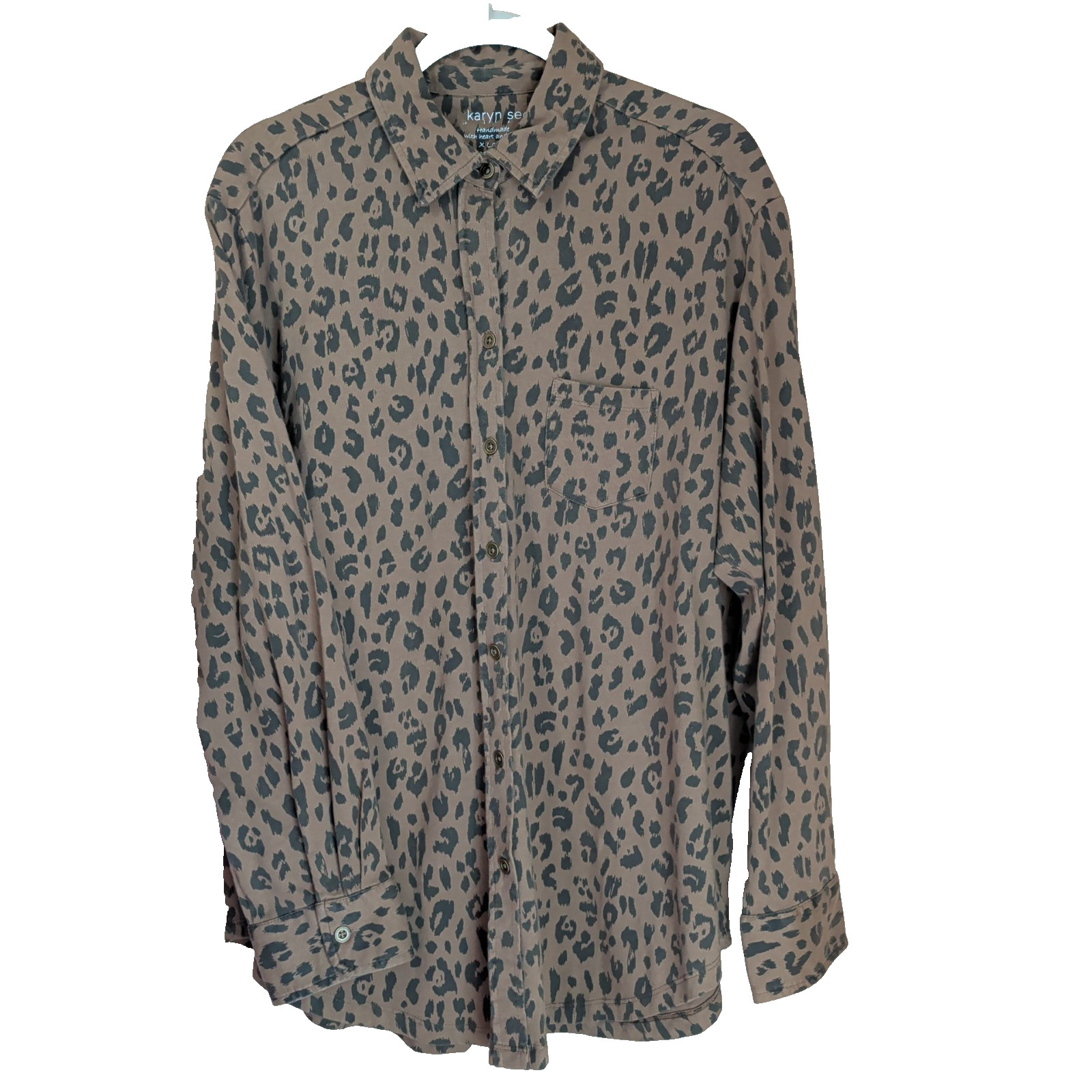 Kyla Seo Anthropologie Embroidered Flowers Boho Button-Up Shirt XL Leopard Boho
