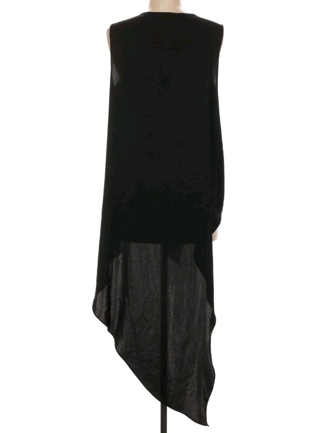NWT BCBG MAXAZRIA SIZE S Cyprien Black Satin Ruffle Asymmetric Hi-Low Top