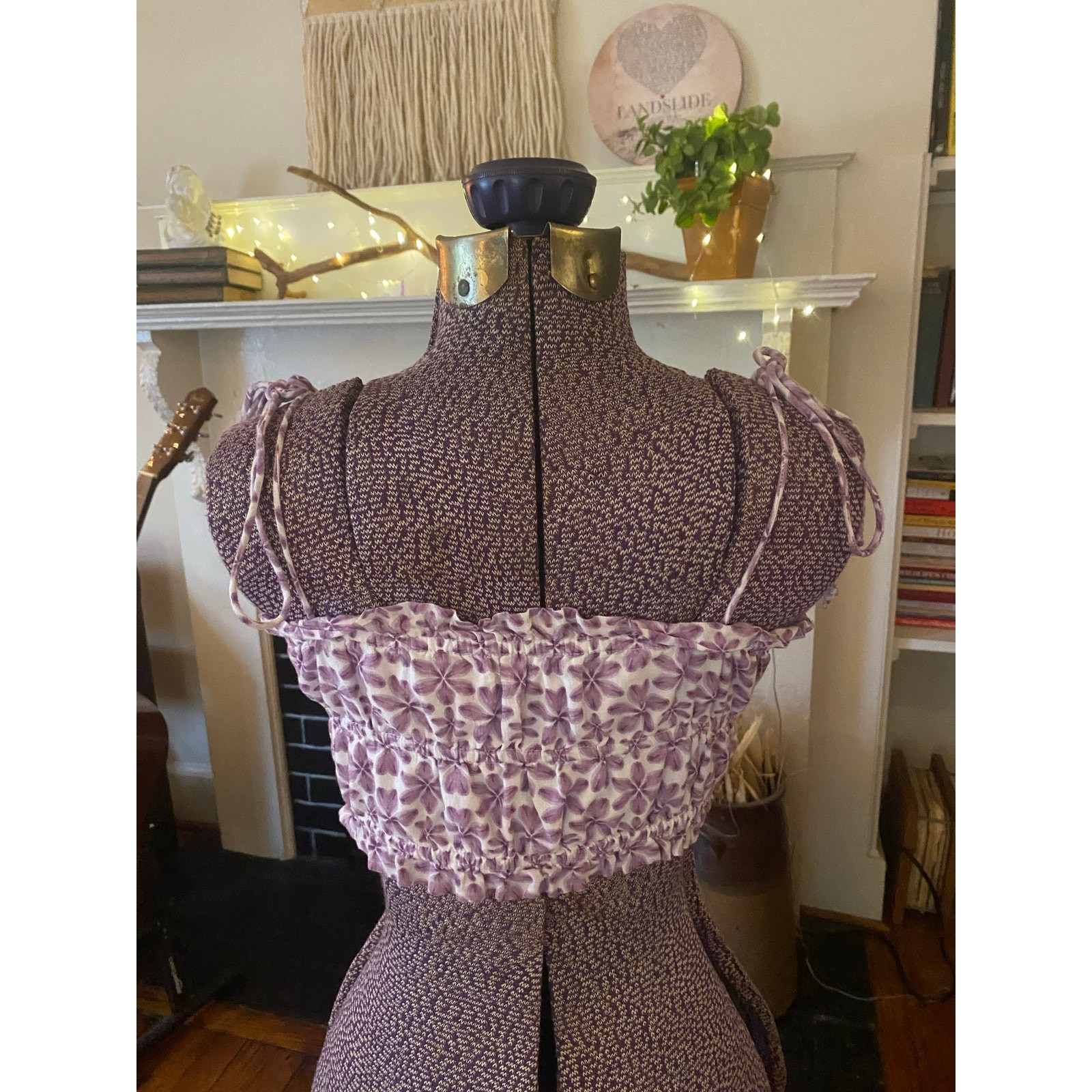 Aerie Smocked Button front crop blouse Chambray Tie Straps Small