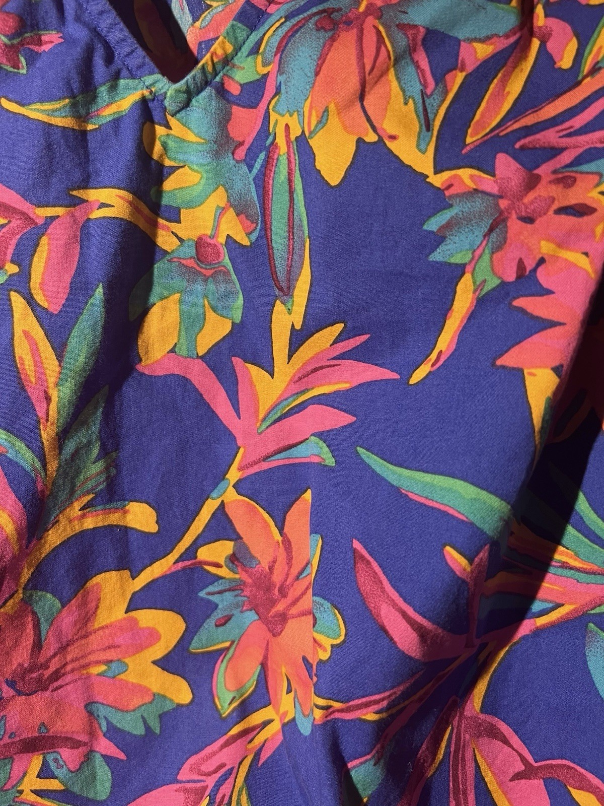 J.Crew Blouse Top Size Medium Blue Pink Floral Ruffle Sleeve 100% Cotton V Neck