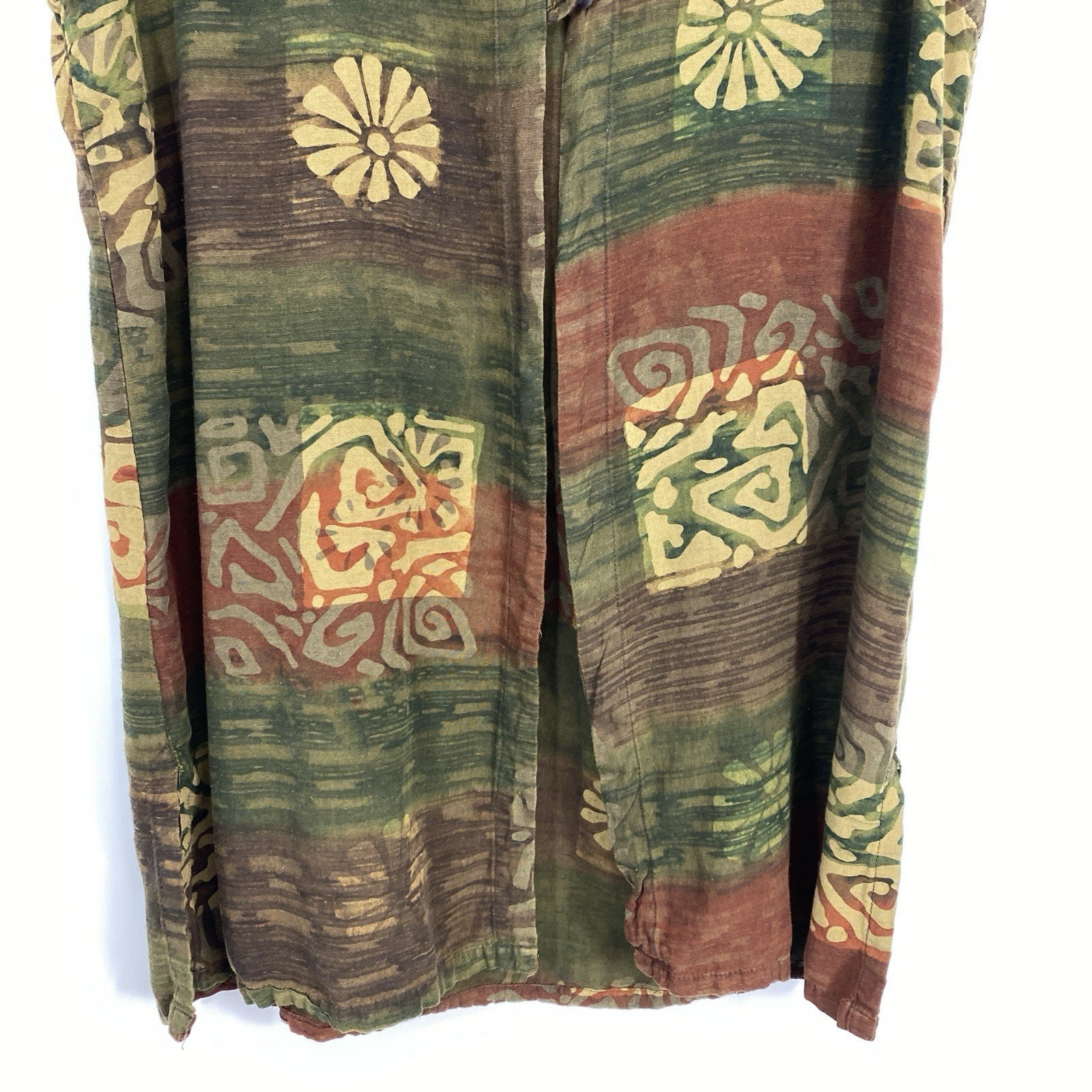 Wind River Boho Sleeveless Duster size Large Batik Floral Linen Blend Button Up