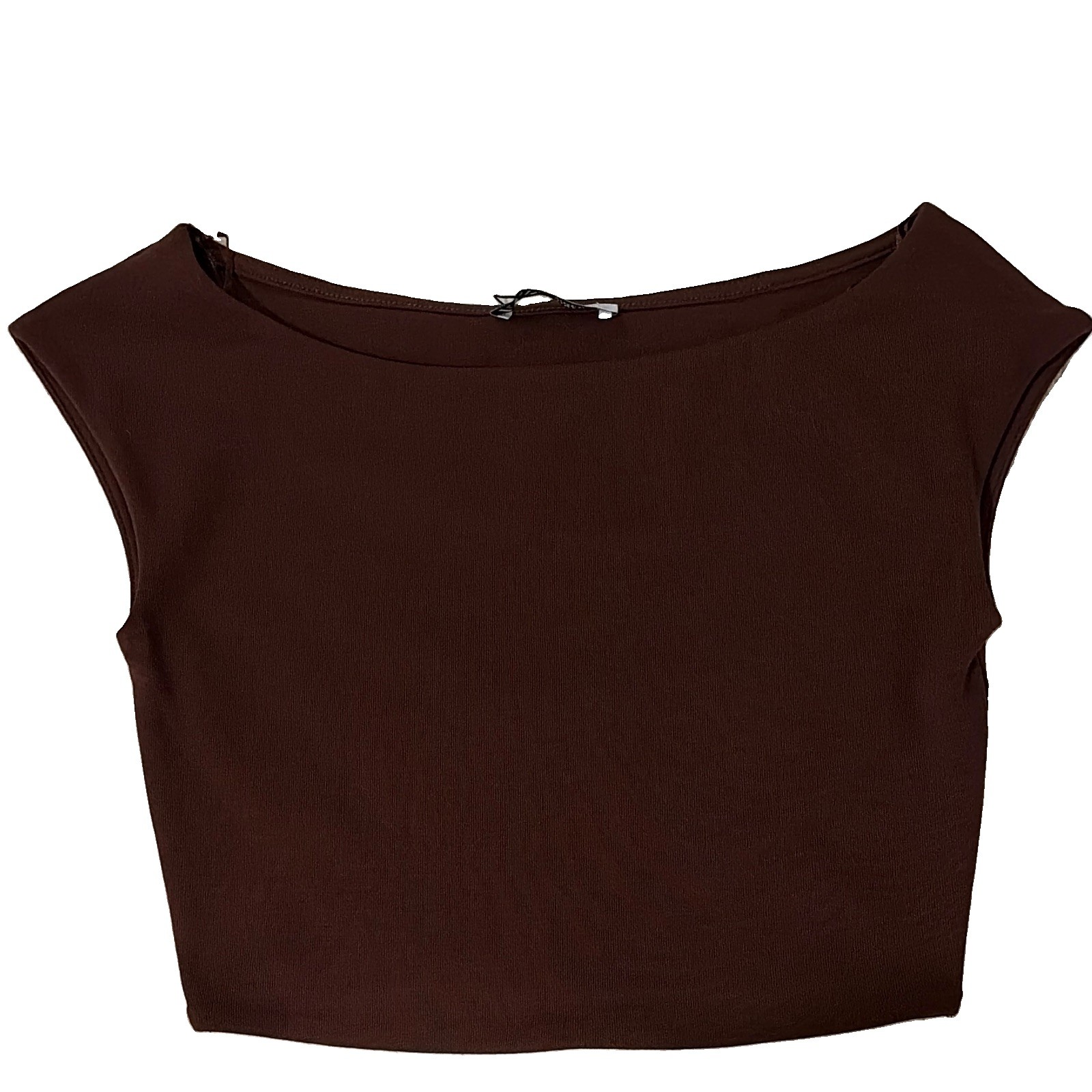 ZARA Women’s Brown Knit Cropped Crop Top Boat Neck Slim Fit Stretch Size M