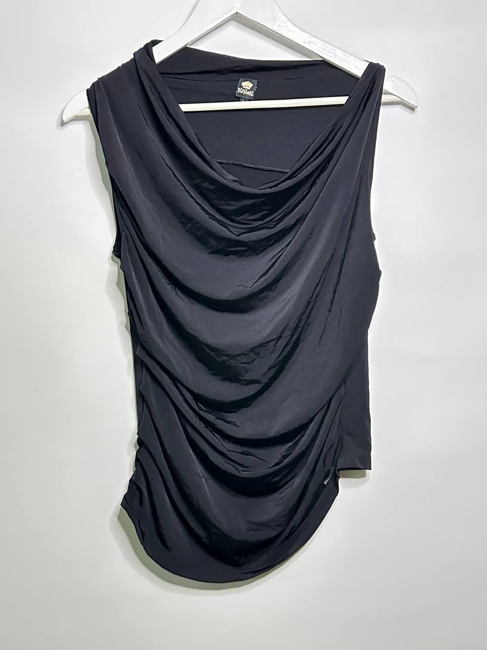 Vintage Y2K Killah by Miss Sixty Drape Cowl Neck Top Black Asymmetric Sleeveless