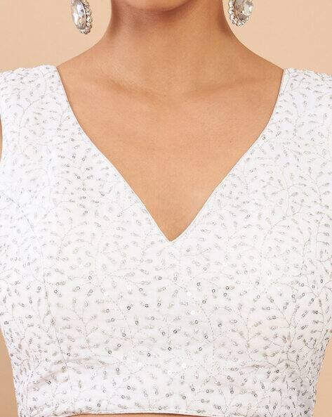 Georgette Embroidery Vneck Back open non padded beautiful saree blouse,