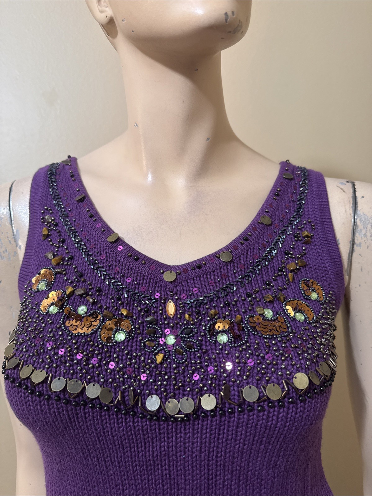 Women’s Purple Cotton Casual Summer Open Stretch Slim Knitted Size L Blouse Top