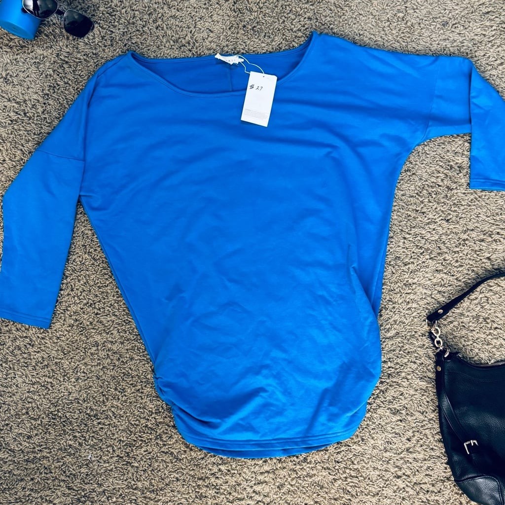 (Sm.) Ninexis Women’s Royal Blue Boat Neck 3/4 Sleeve Dolman Top with Side Shirr