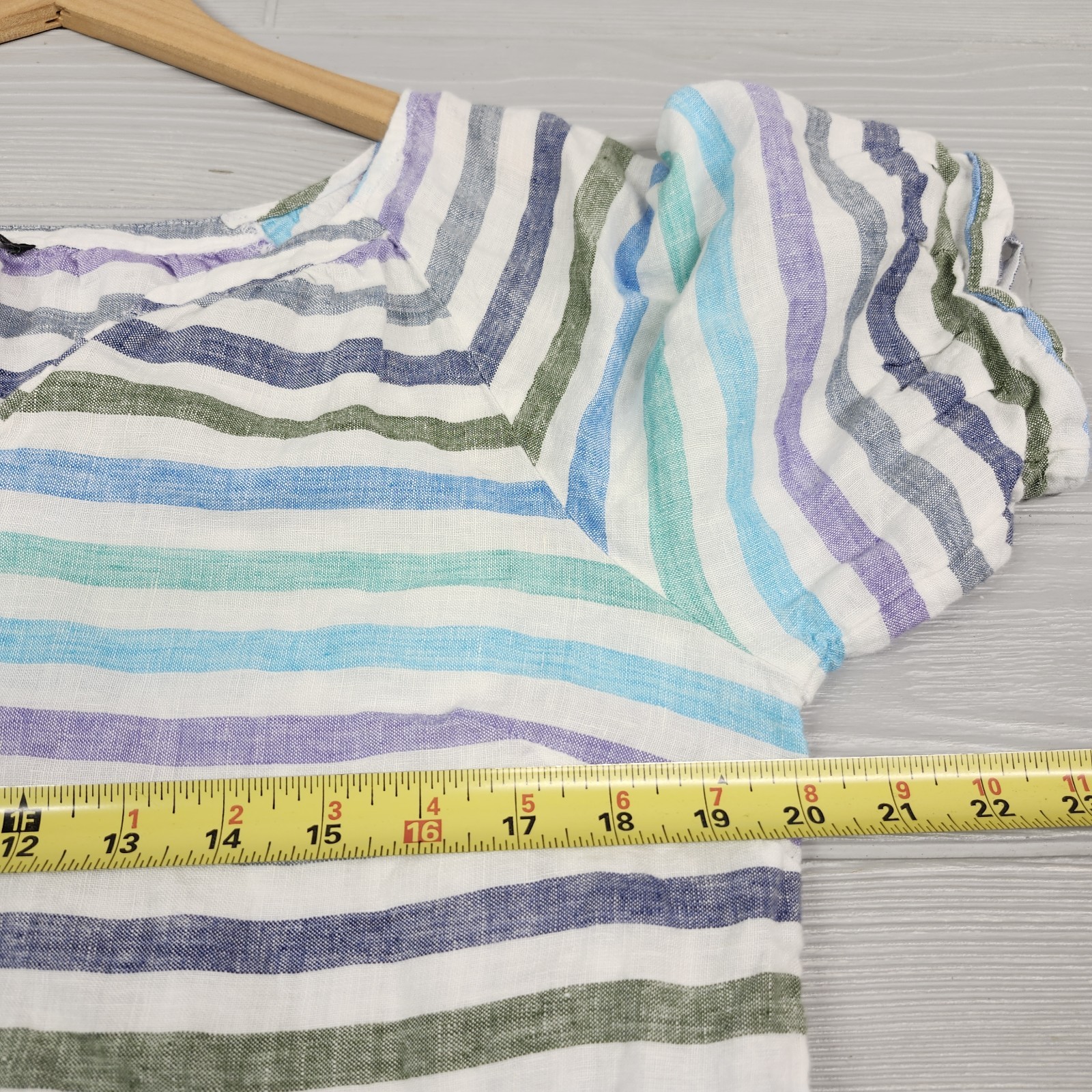 Talbots Blue Purple Gray Striped Linen Top Womens Size Medium